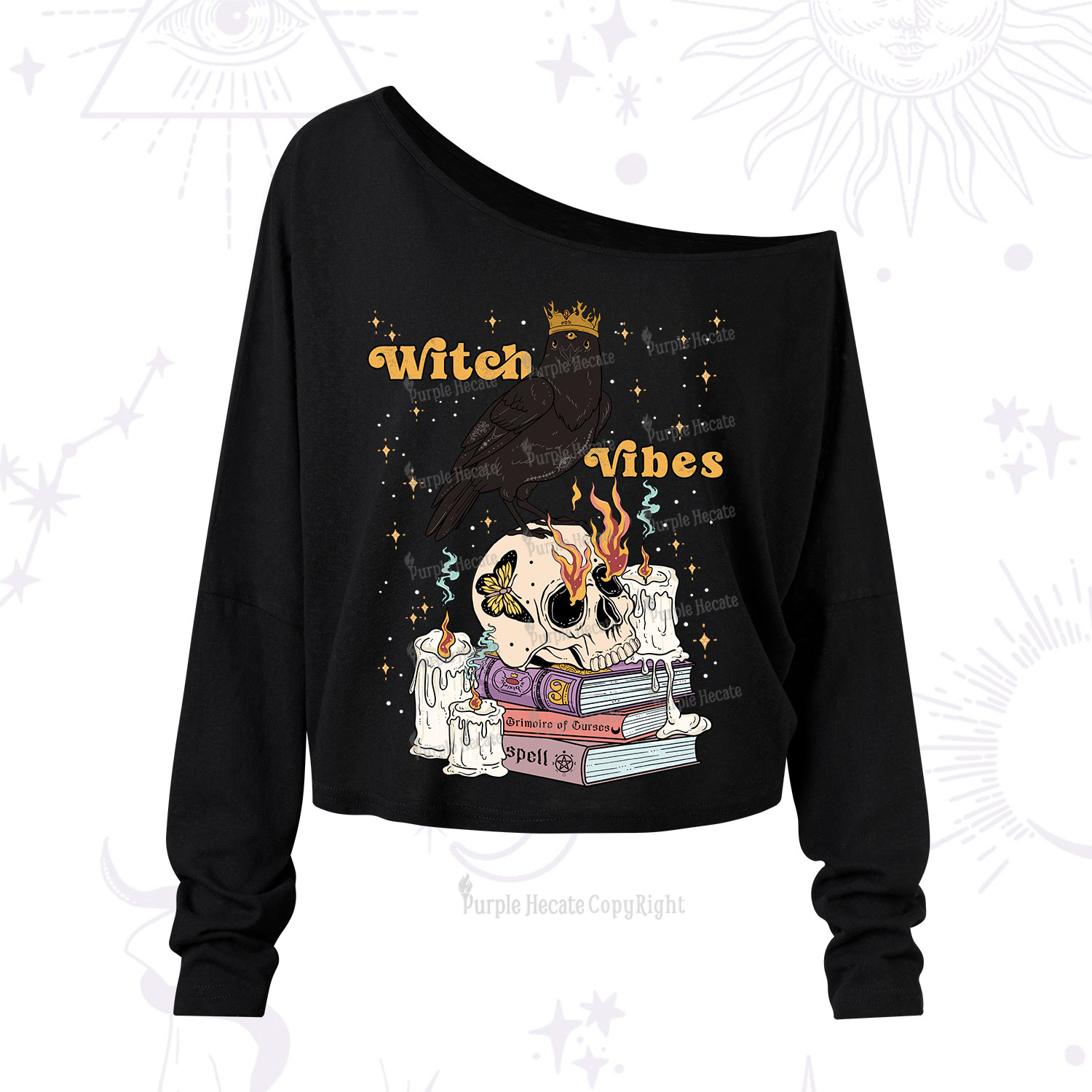 Purplehecate Witch Vibes One Shoulder Long Sleeve Shirt