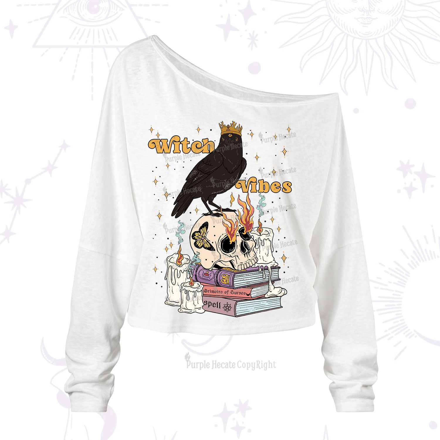 Purplehecate Witch Vibes One Shoulder Long Sleeve Shirt