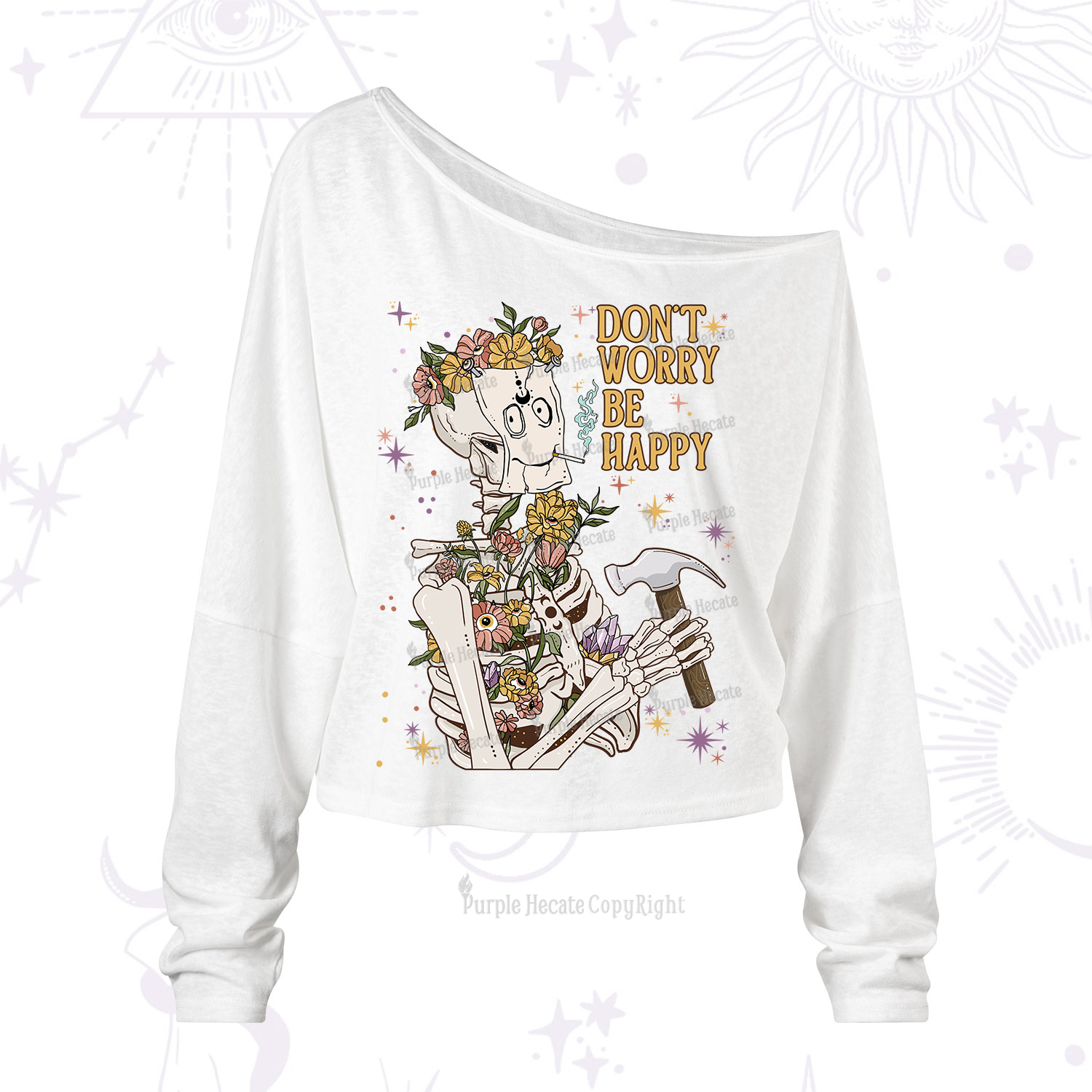 Purplehecate Don't Worry Be Happy One Shoulder Long Sleeve Shirt