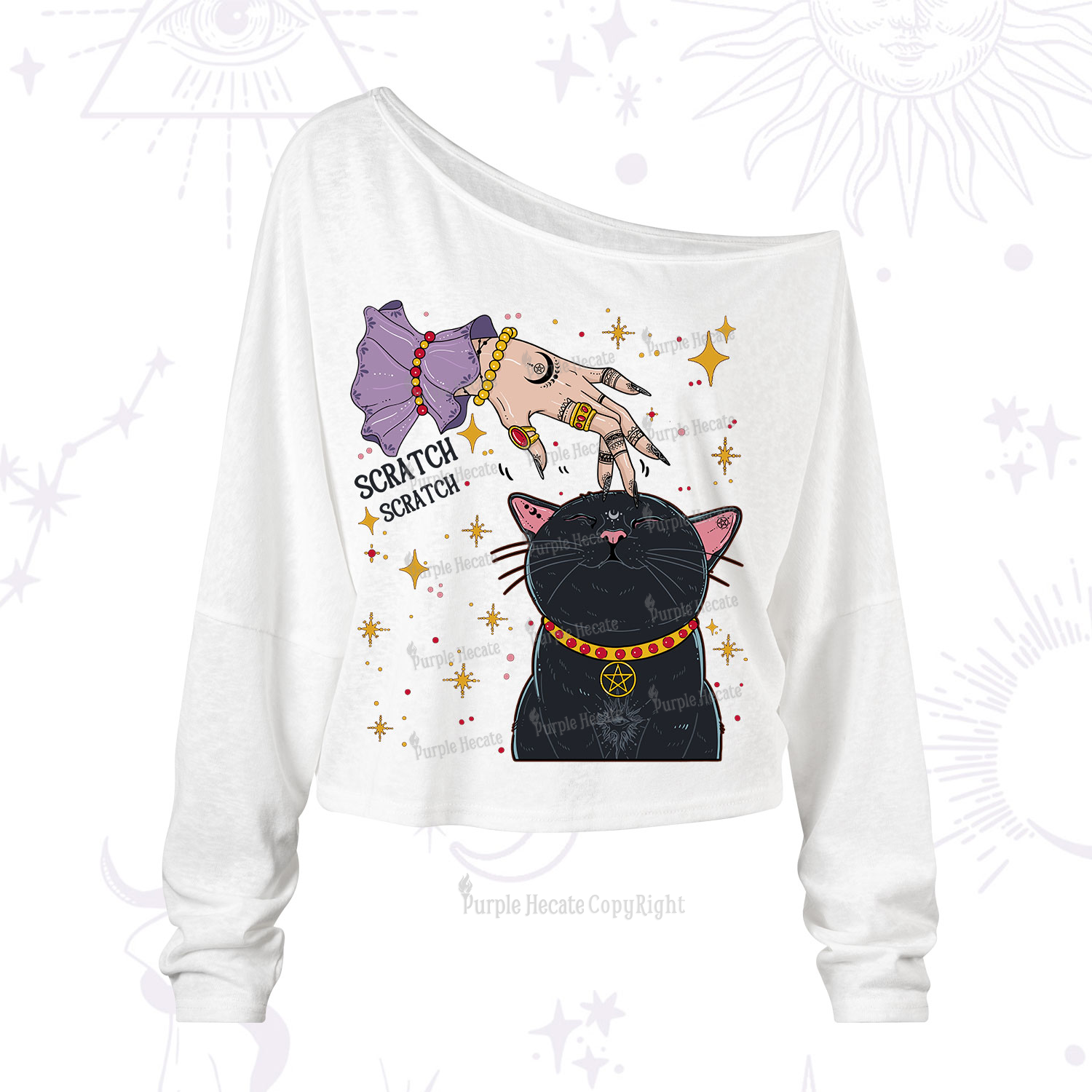 Purplehecate Witch's Cat Scratch One Shoulder Long Sleeve Shirt