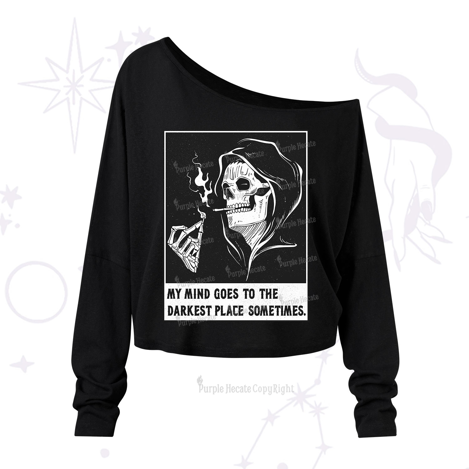 Purplehecate My Mind Goes To The Darkest Place Sometimes One Shoulder Long Sleeve Shirt