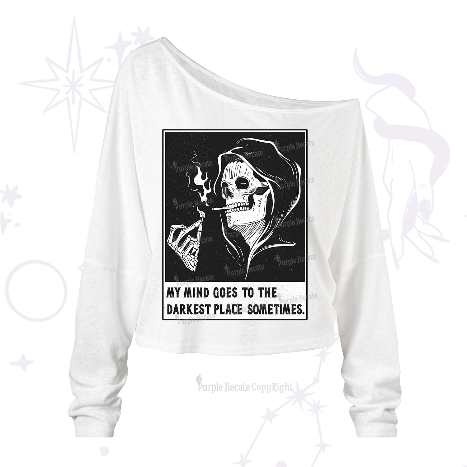 Purplehecate My Mind Goes To The Darkest Place Sometimes One Shoulder Long Sleeve Shirt