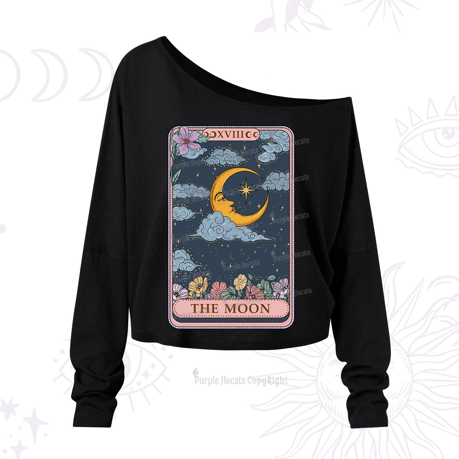 Purplehecate The Moon Tarot Card One Shoulder Long Sleeve Shirt