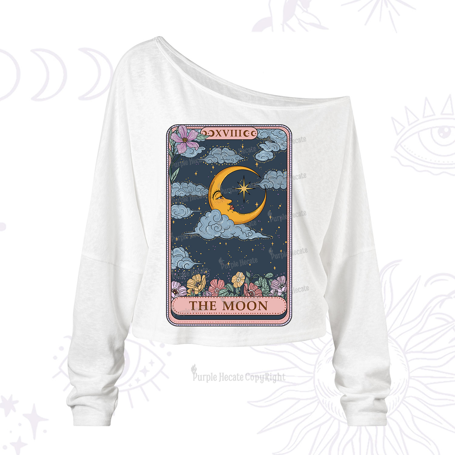 Purplehecate The Moon Tarot Card One Shoulder Long Sleeve Shirt