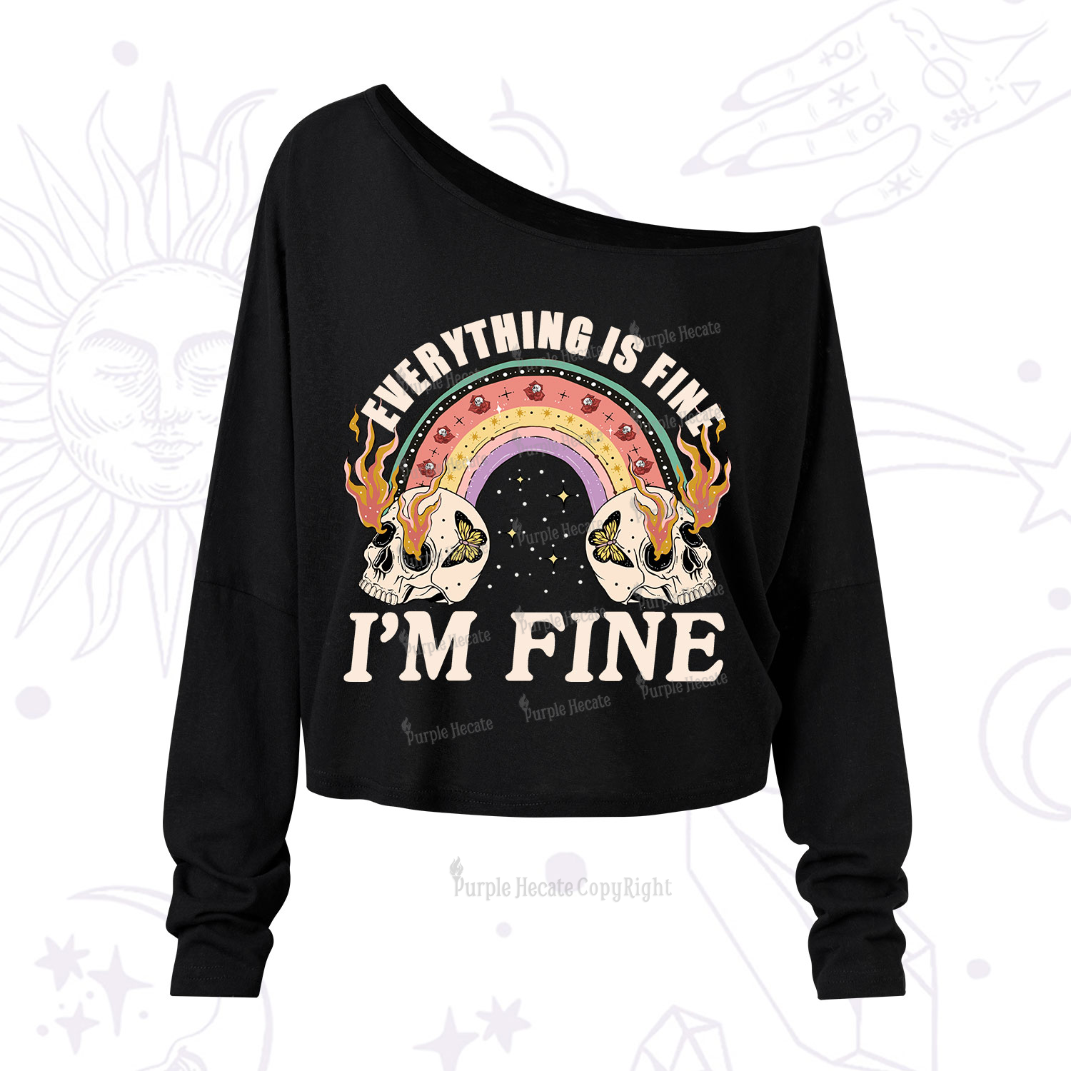 Purplehecate Everything Is Fine One Shoulder Long Sleeve Shirt