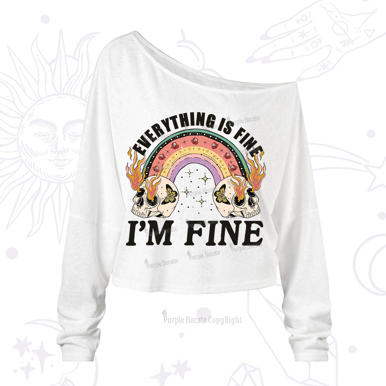 Purplehecate Everything Is Fine One Shoulder Long Sleeve Shirt