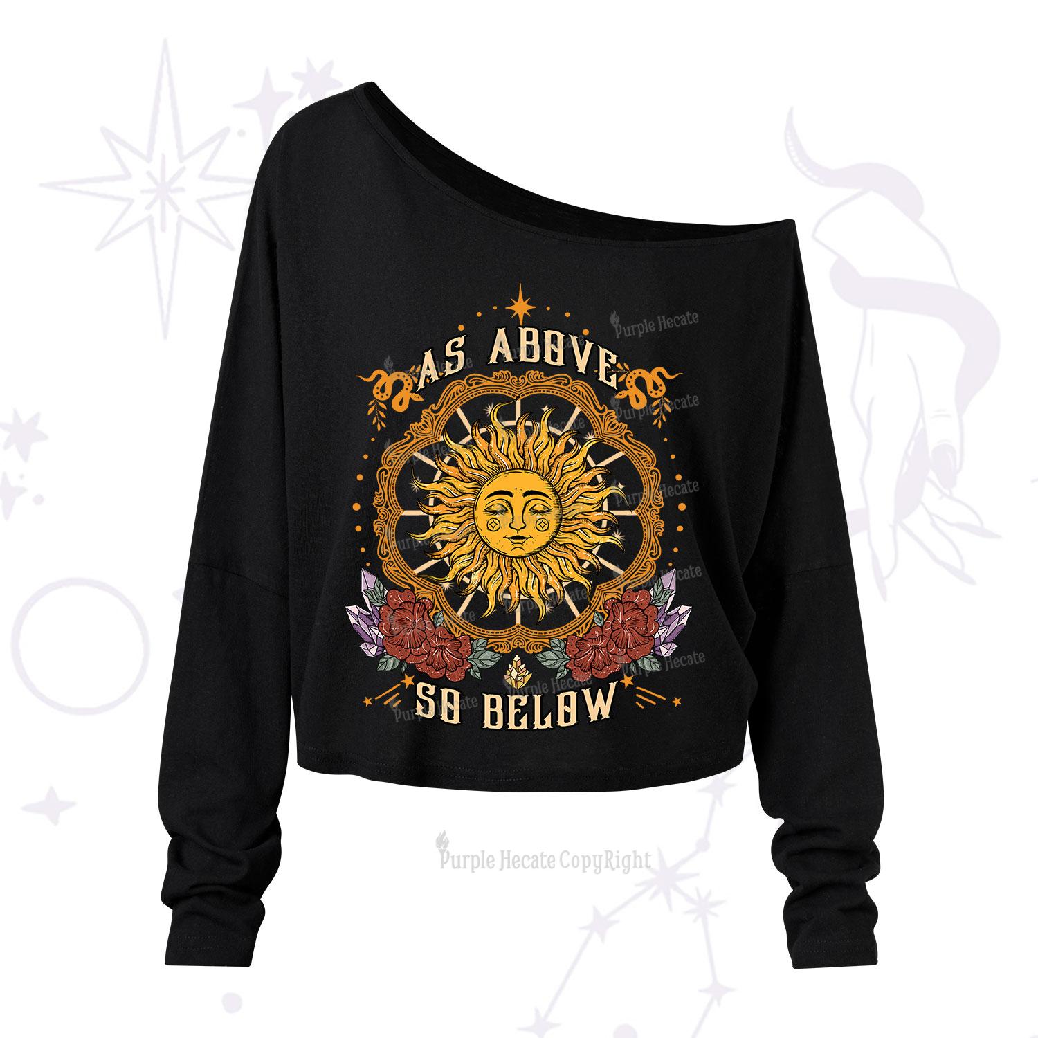 Purplehecate As Above So Below One Shoulder Long Sleeve Shirt