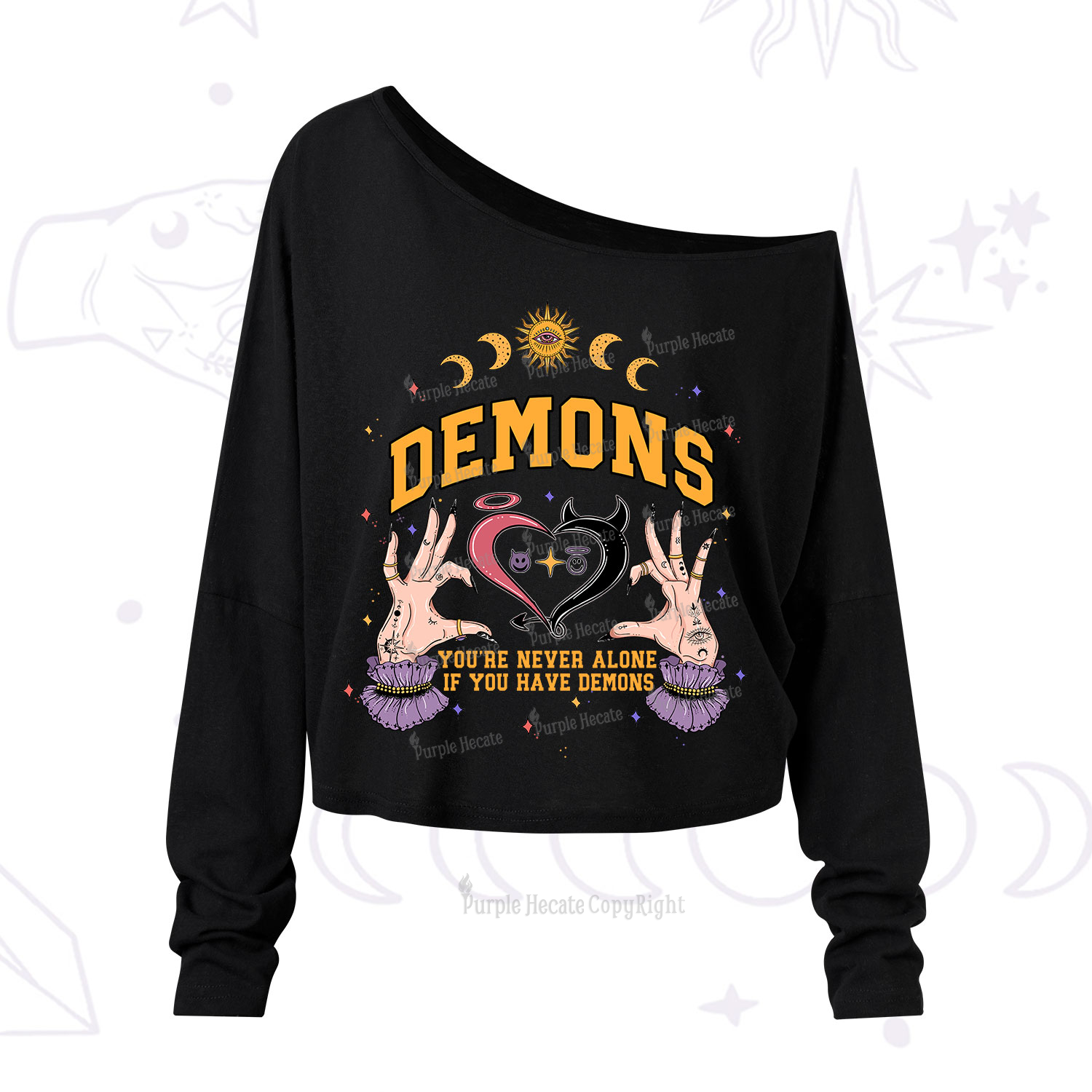 Purplehecate You're Never Alone If You Have Demons One Shoulder Long Sleeve Shirt
