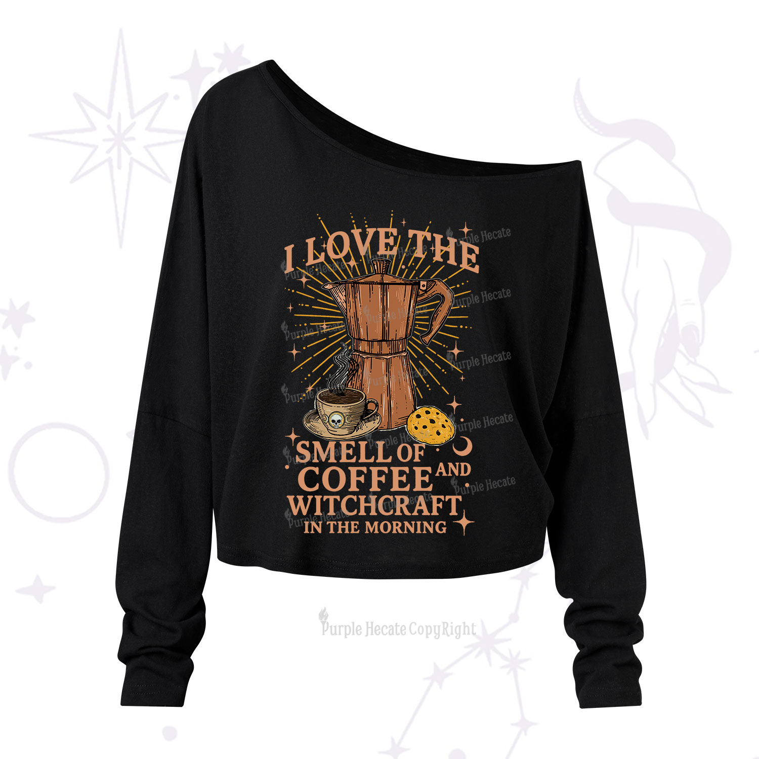 Purplehecate I Love The Smell Of Coffee And Witchcraft In The Morning One Shoulder Long Sleeve Shirt