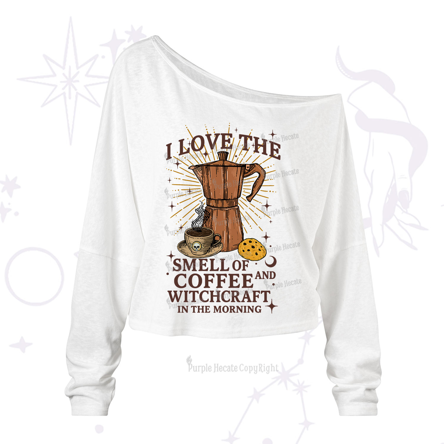 Purplehecate I Love The Smell Of Coffee And Witchcraft In The Morning One Shoulder Long Sleeve Shirt