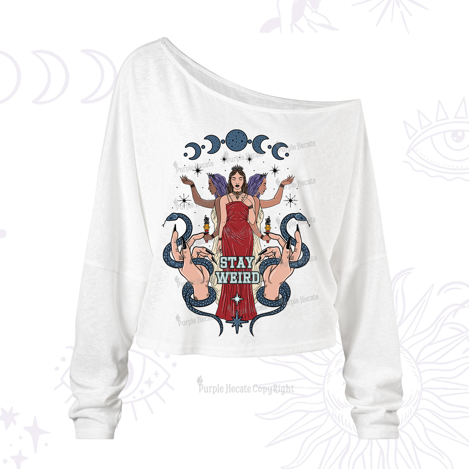 Purplehecate Stay Weird Goddess One Shoulder Long Sleeve Shirt