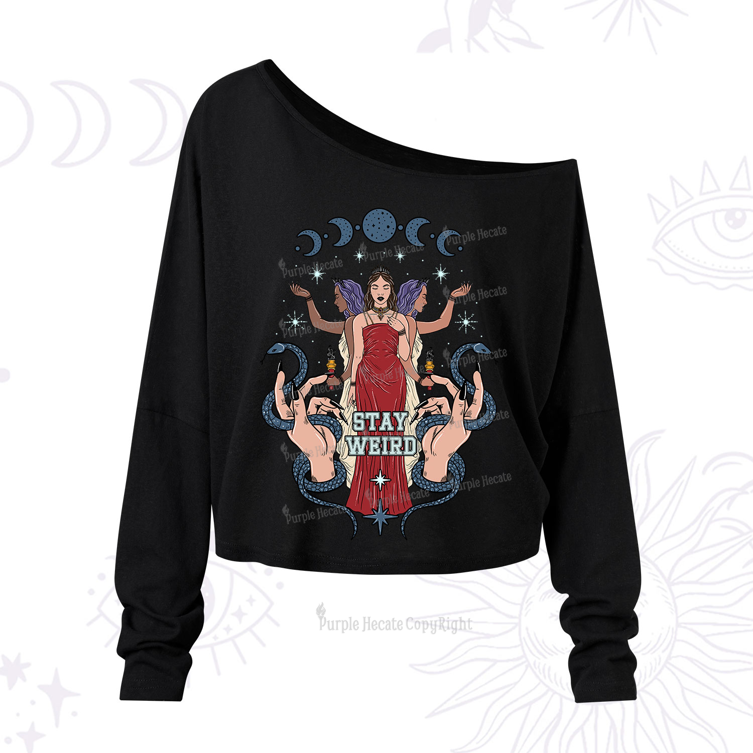 Purplehecate Stay Weird Goddess One Shoulder Long Sleeve Shirt