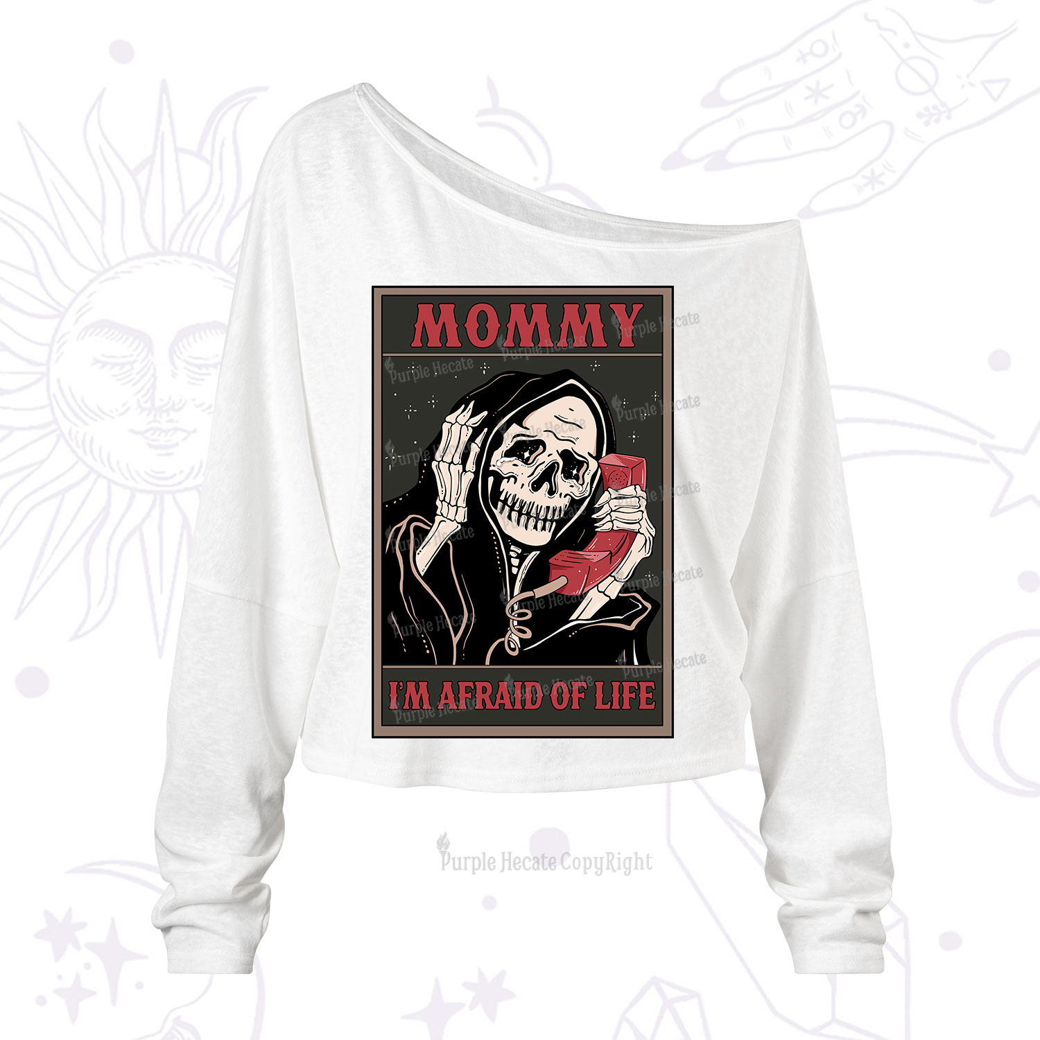 Purplehecate The Mommy I'm Afraid Of Life Oracle Card One Shoulder Long Sleeve Shirt