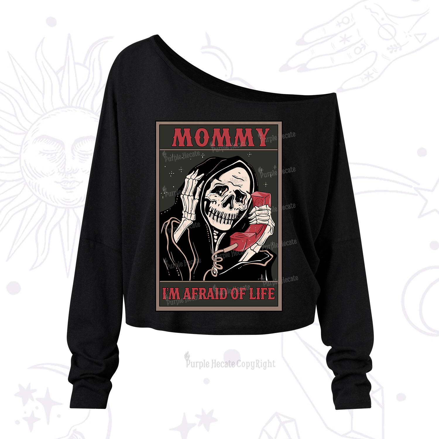 Purplehecate The Mommy I'm Afraid Of Life Oracle Card One Shoulder Long Sleeve Shirt