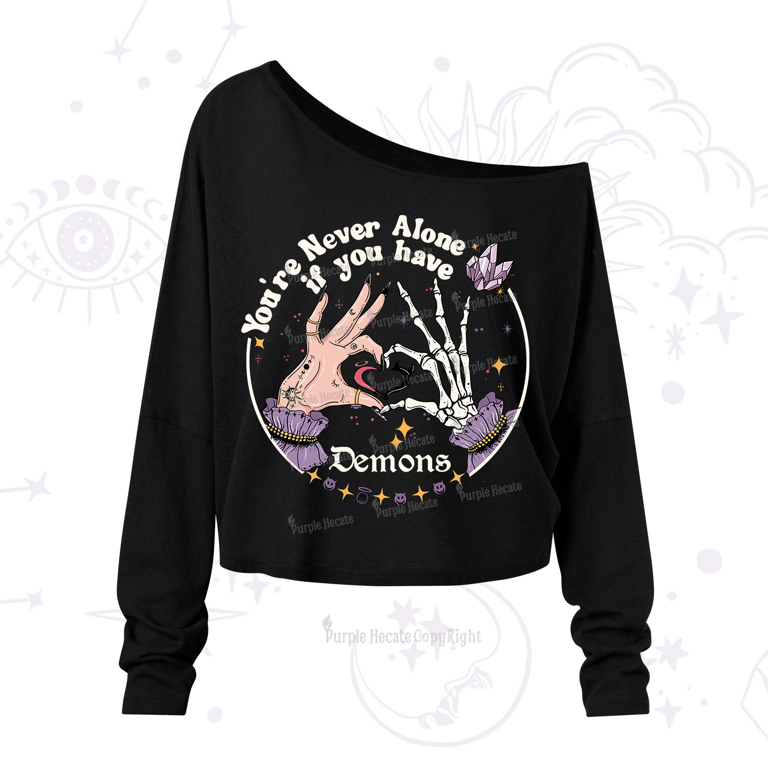 Purplehecate You're Never Alone If You Have Demons One Shoulder Long Sleeve Shirt