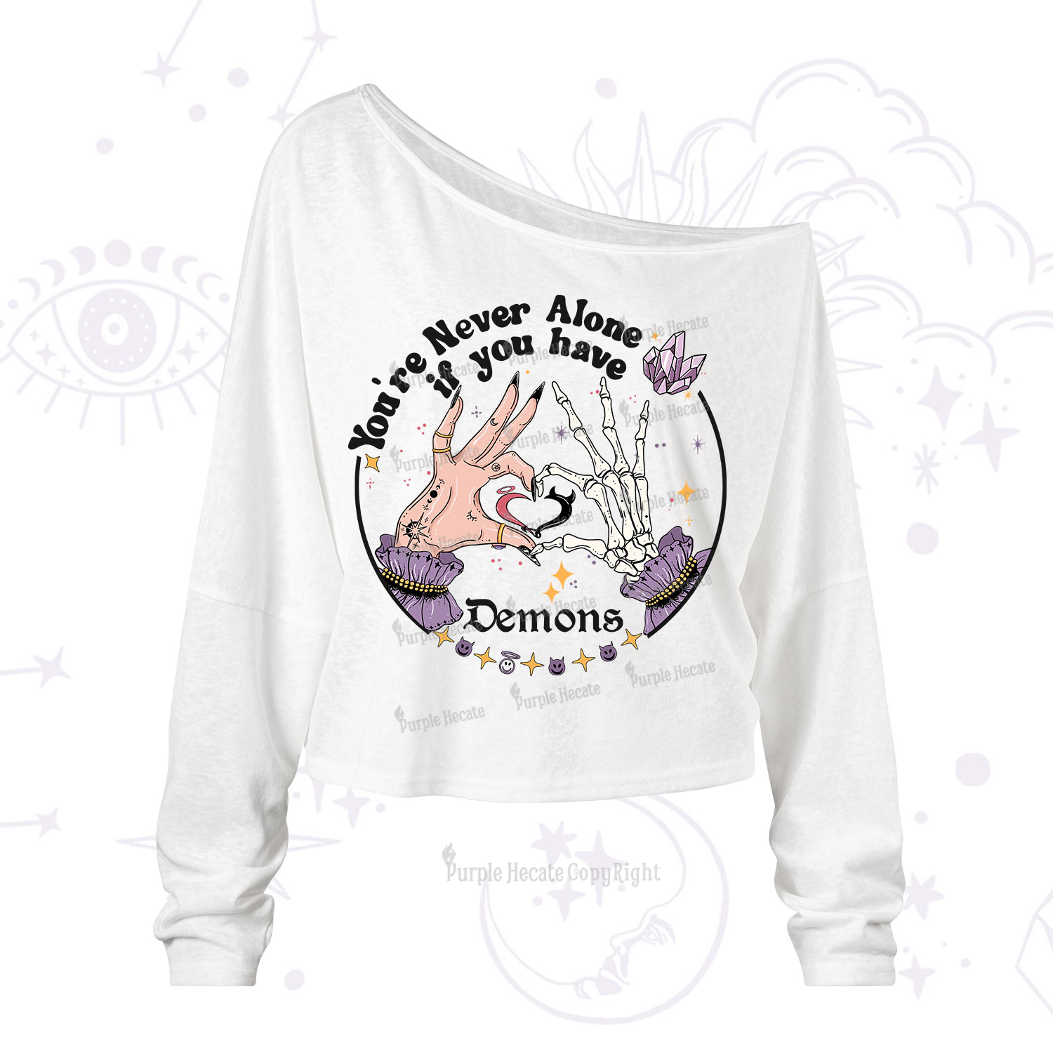 Purplehecate You're Never Alone If You Have Demons One Shoulder Long Sleeve Shirt