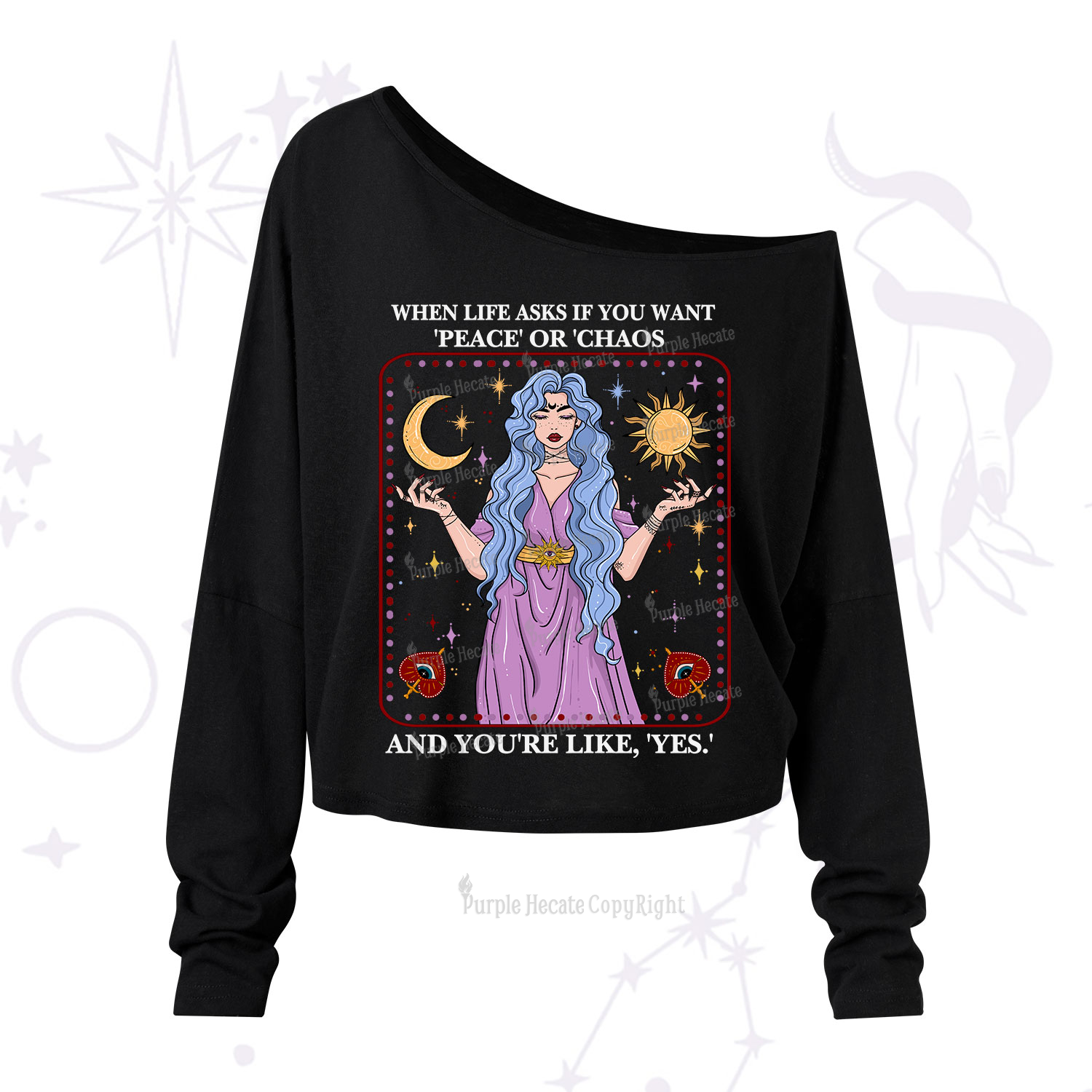 Purplehecate Peace Or Chaos One Shoulder Long Sleeve Shirt