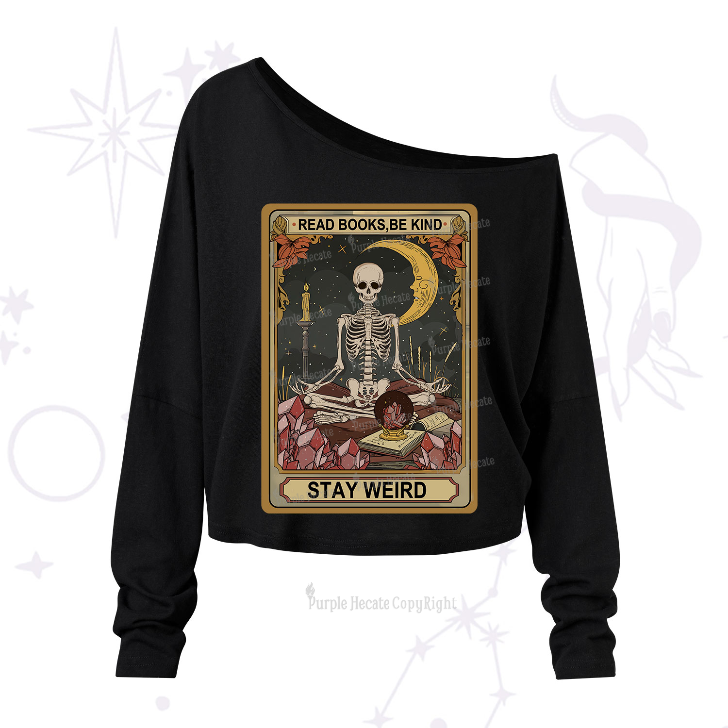 Purplehecate The Read Books Be Kind Stay Weird Oracle Card One Shoulder Long Sleeve Shirt