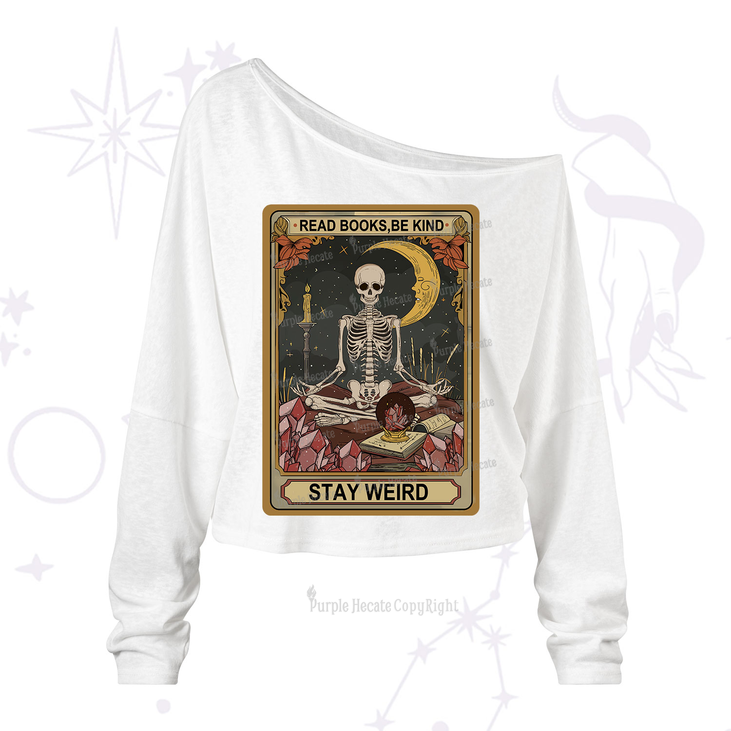 Purplehecate The Read Books Be Kind Stay Weird Oracle Card One Shoulder Long Sleeve Shirt