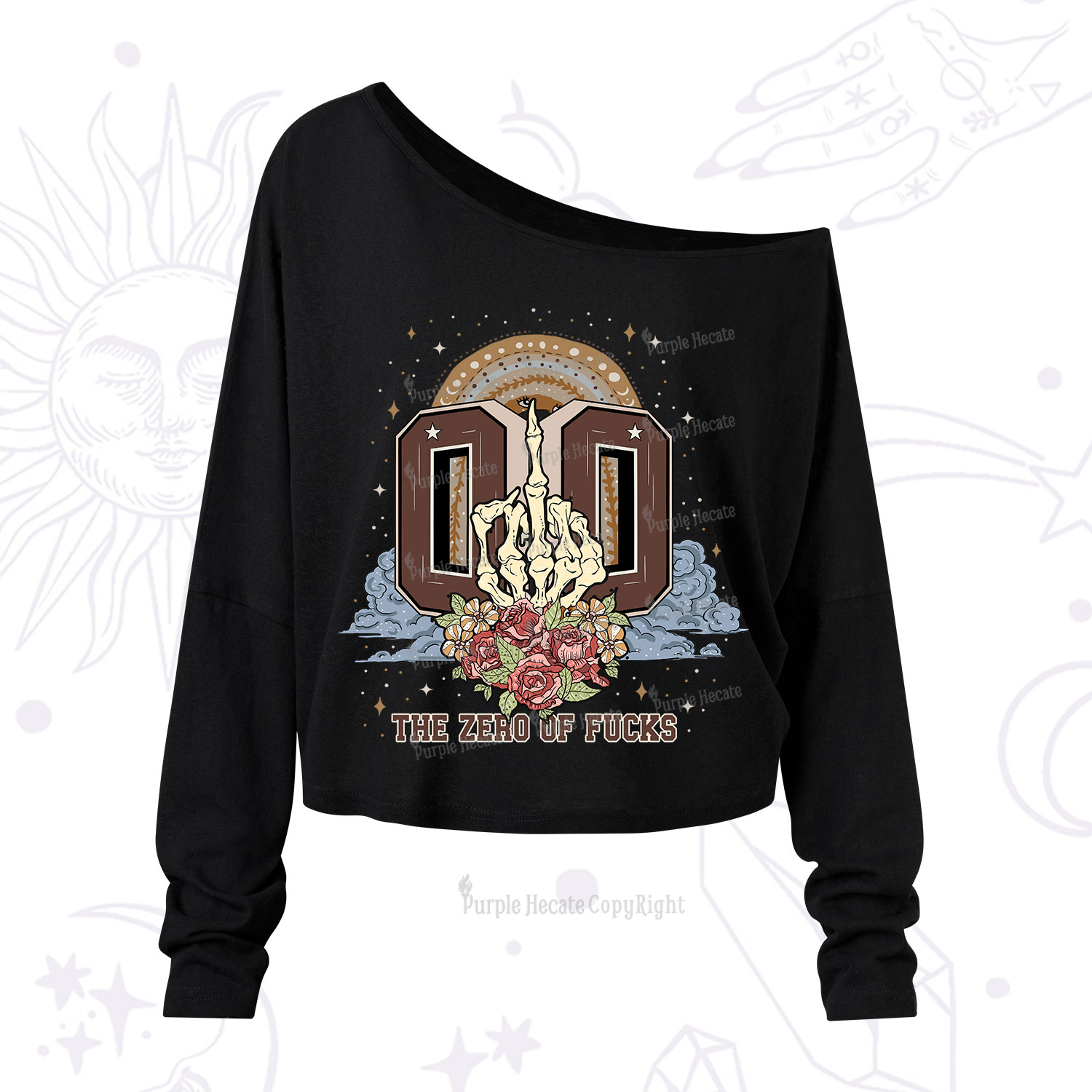 Purplehecate The Zero of Fucks No Apologies One Shoulder Long Sleeve Shirt