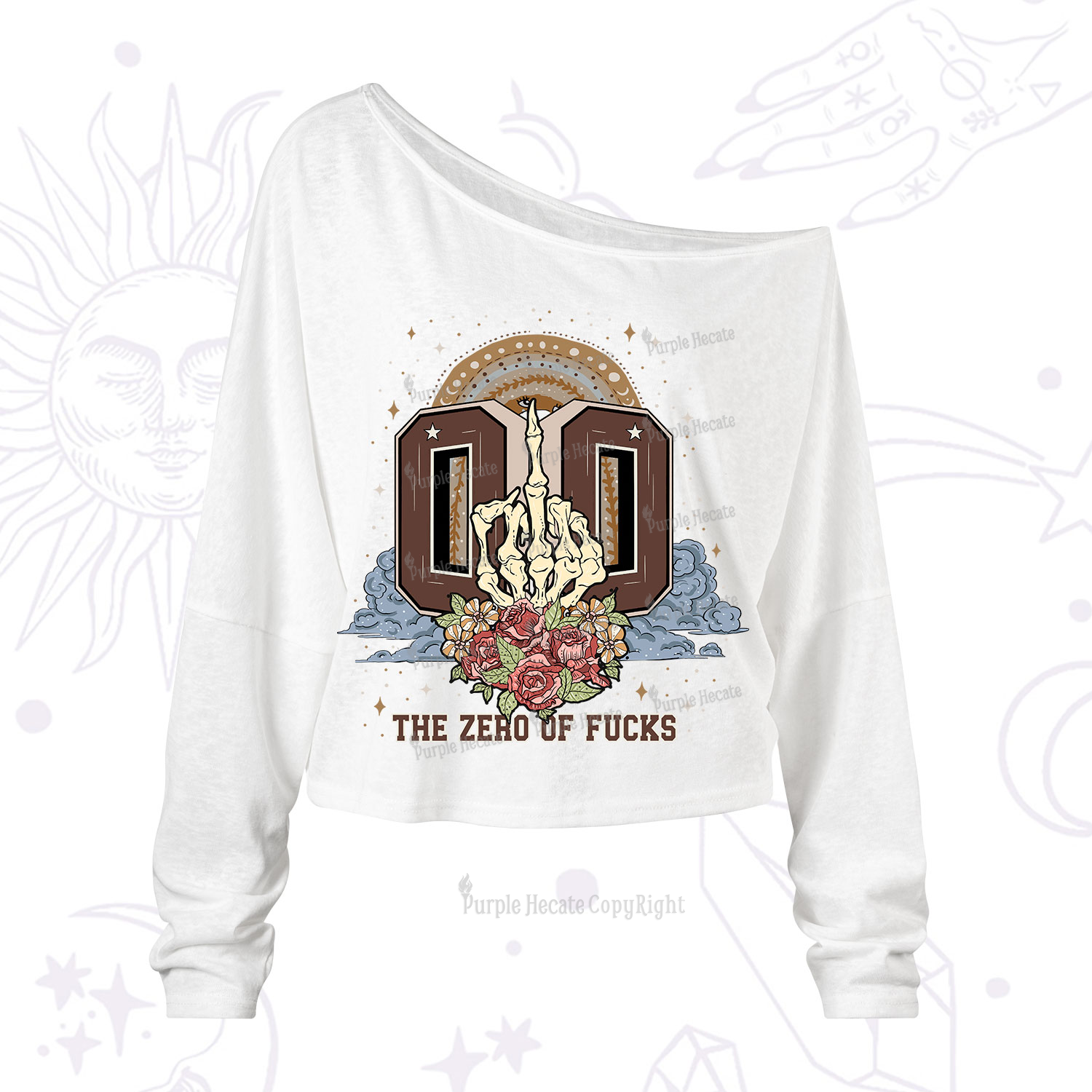 Purplehecate The Zero of Fucks No Apologies One Shoulder Long Sleeve Shirt