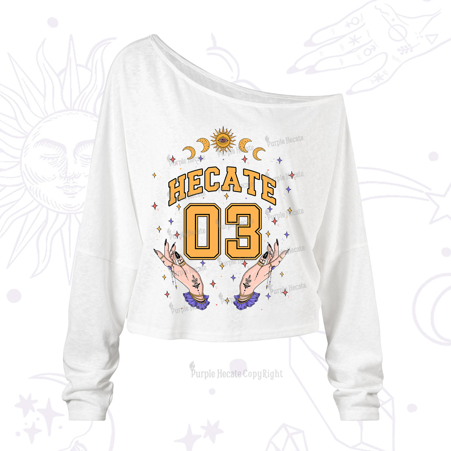 Purplehecate Hecate Moonlight Sorcery One Shoulder Long Sleeve Shirt