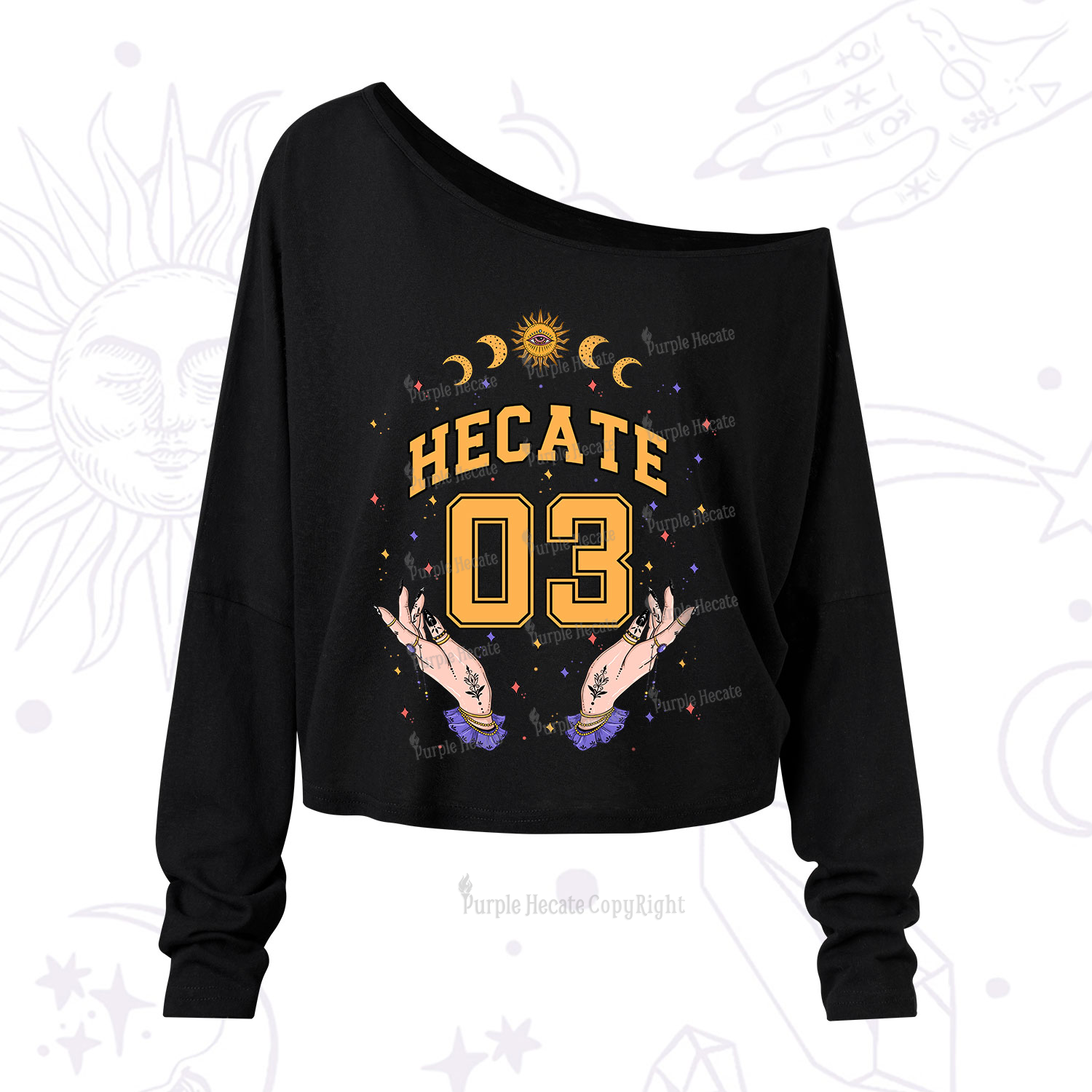 Purplehecate Hecate Moonlight Sorcery One Shoulder Long Sleeve Shirt