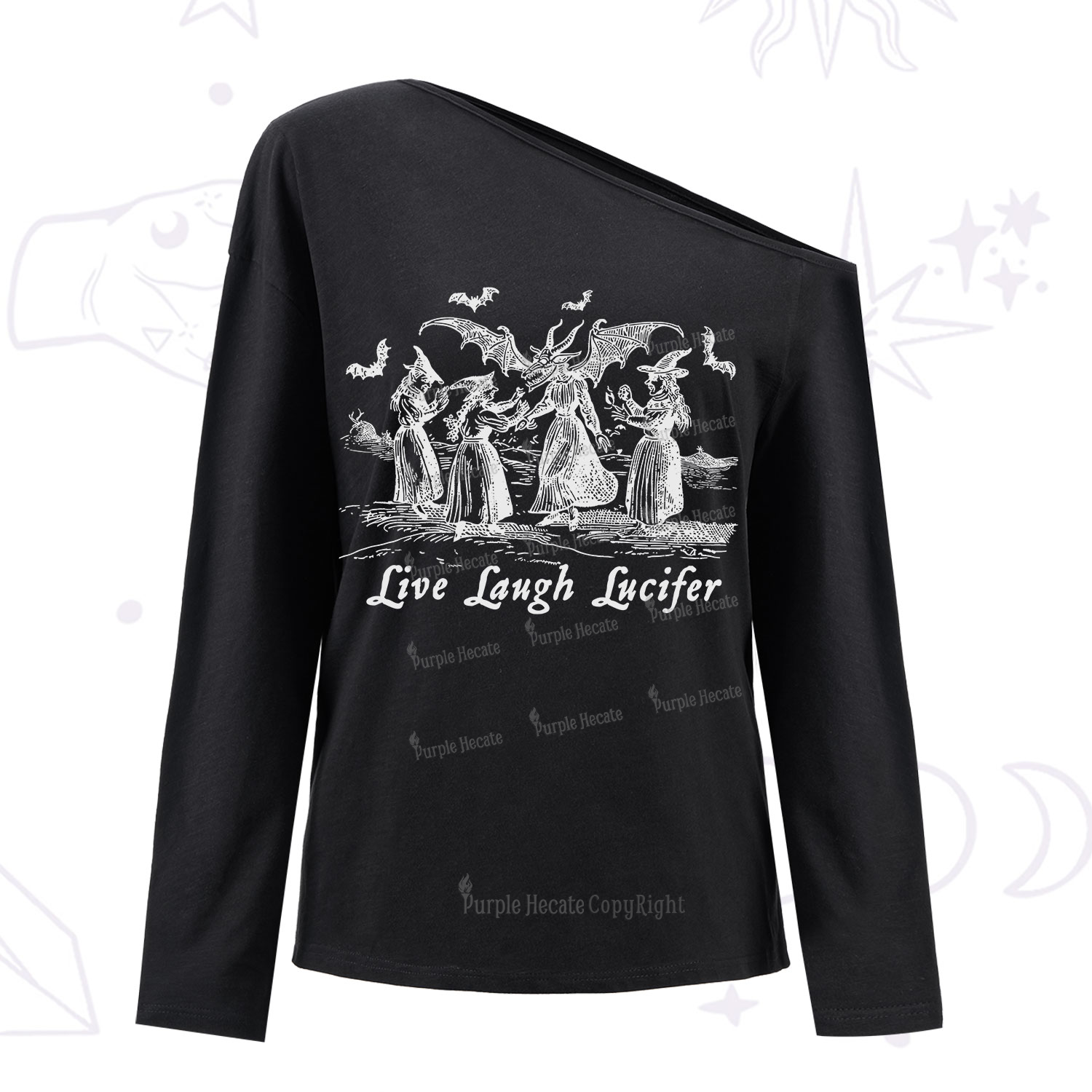 Purplehecate Live Laugh Lucifer Occult One Shoulder Long Sleeve Shirt