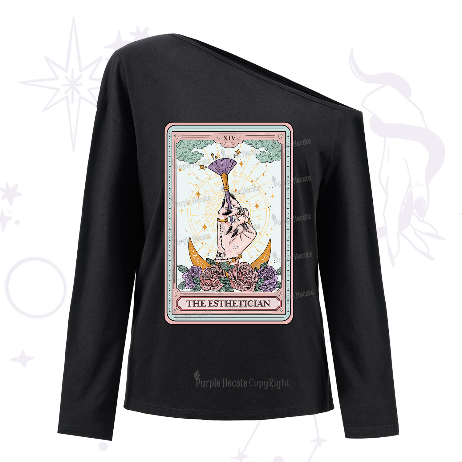 Purplehecate The Esthetician Tarot Card One Shoulder Long Sleeve Shirt