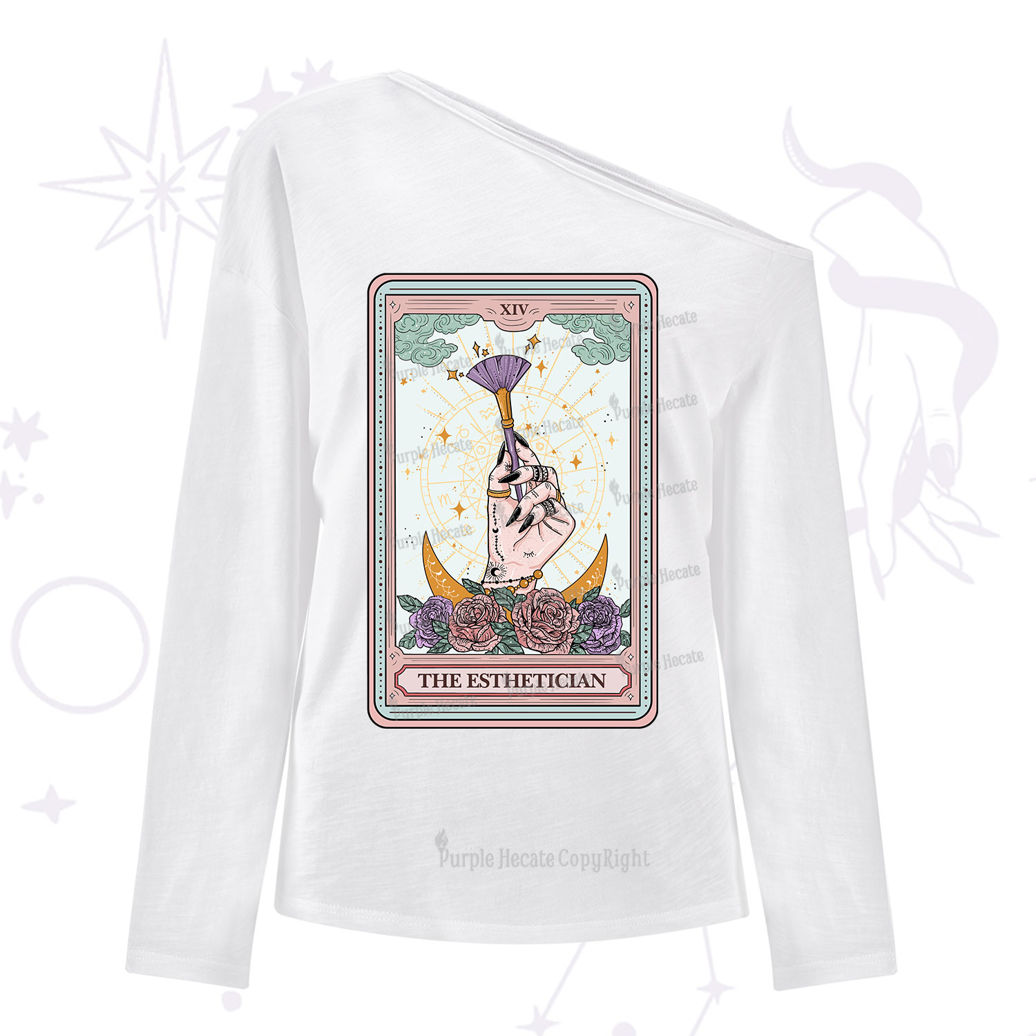 Purplehecate The Esthetician Tarot Card One Shoulder Long Sleeve Shirt