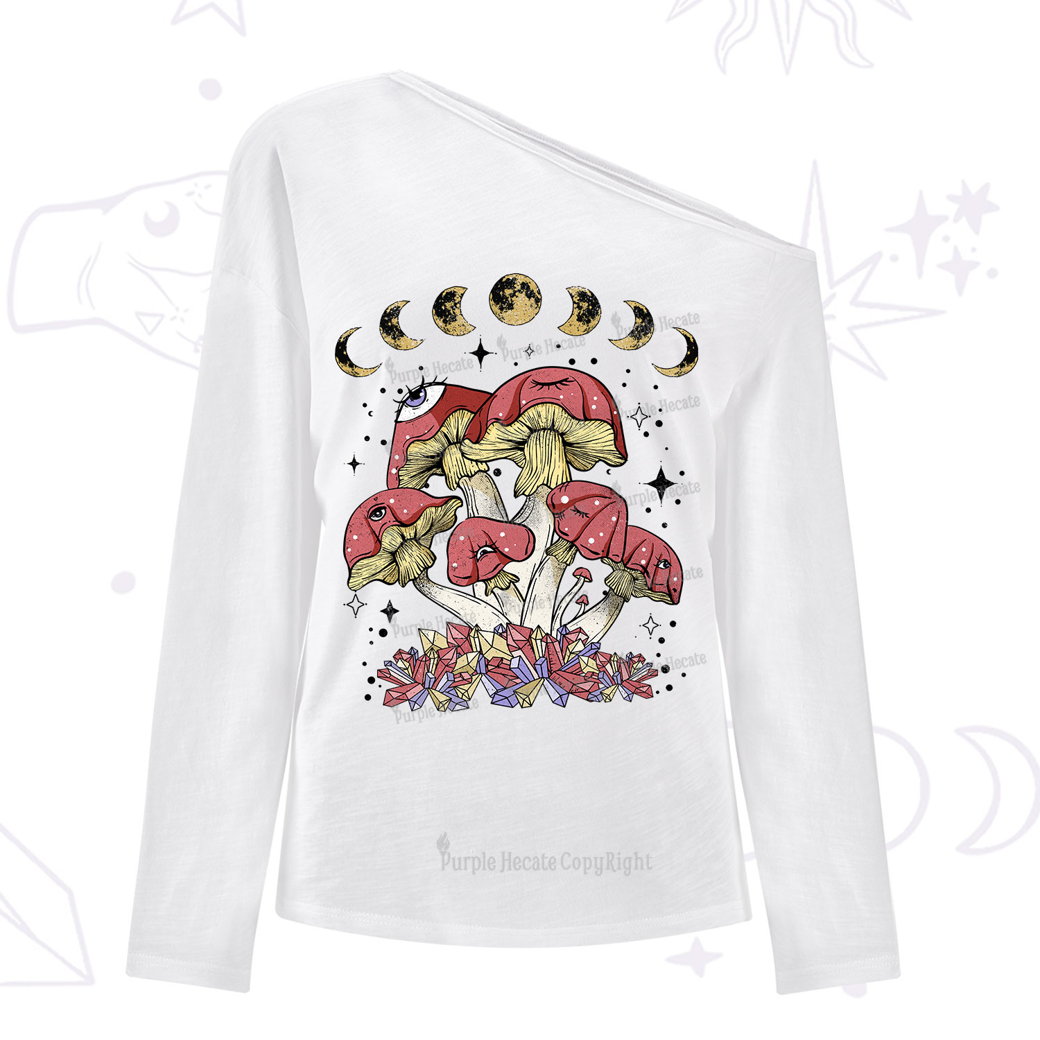 Purplehecate Magic Mushroom One Shoulder Long Sleeve Shirt