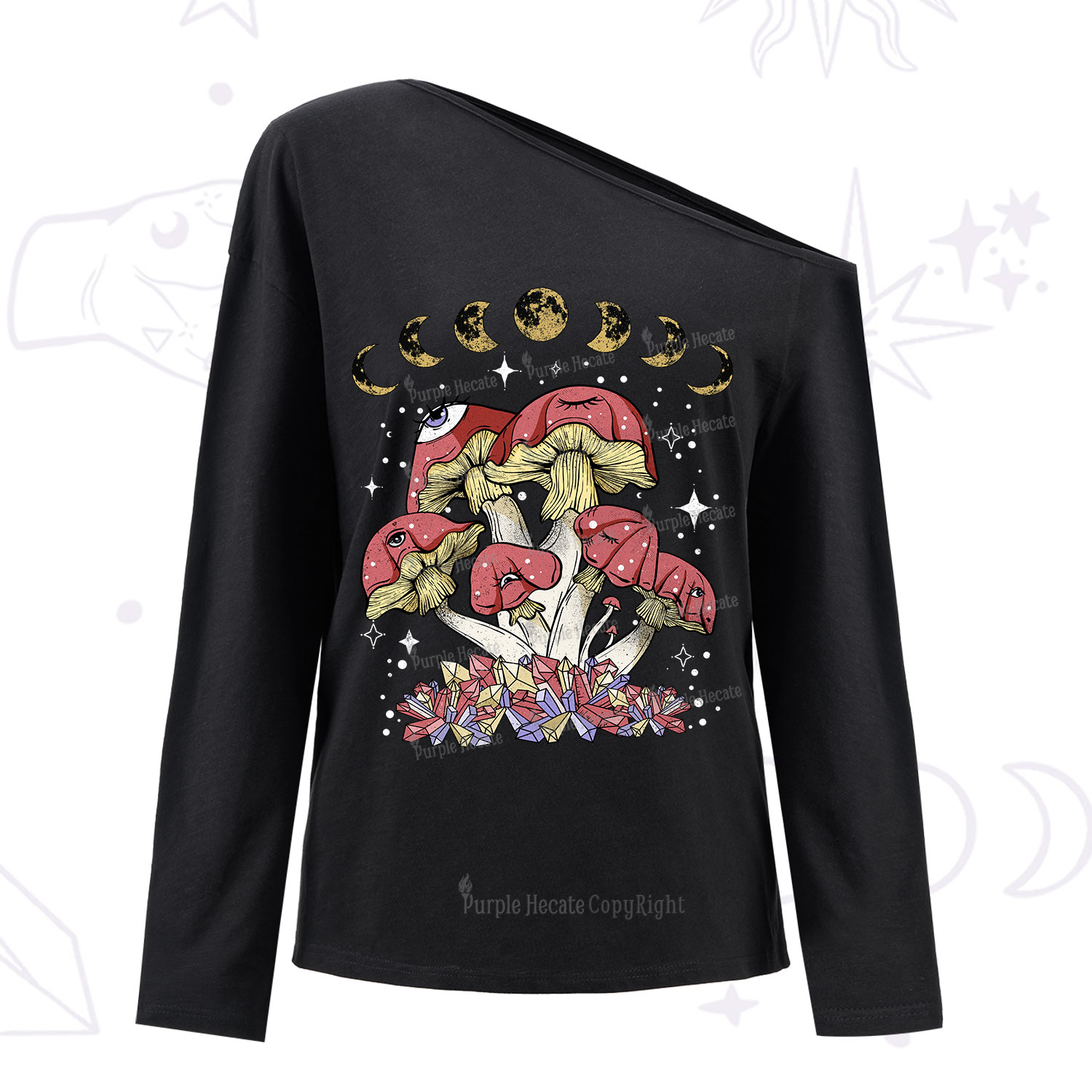 Purplehecate Magic Mushroom One Shoulder Long Sleeve Shirt