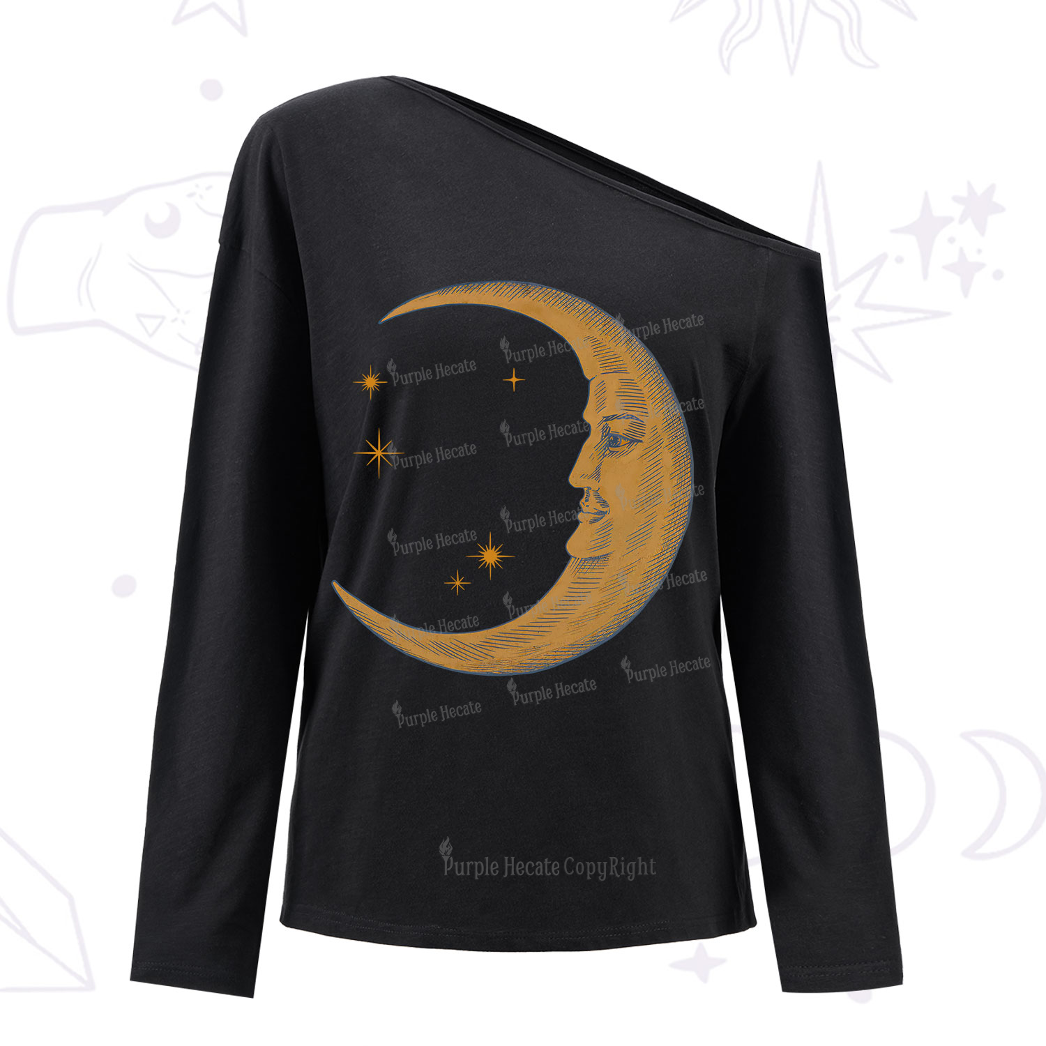 Purplehecate Celestial Moon One Shoulder Long Sleeve Shirt