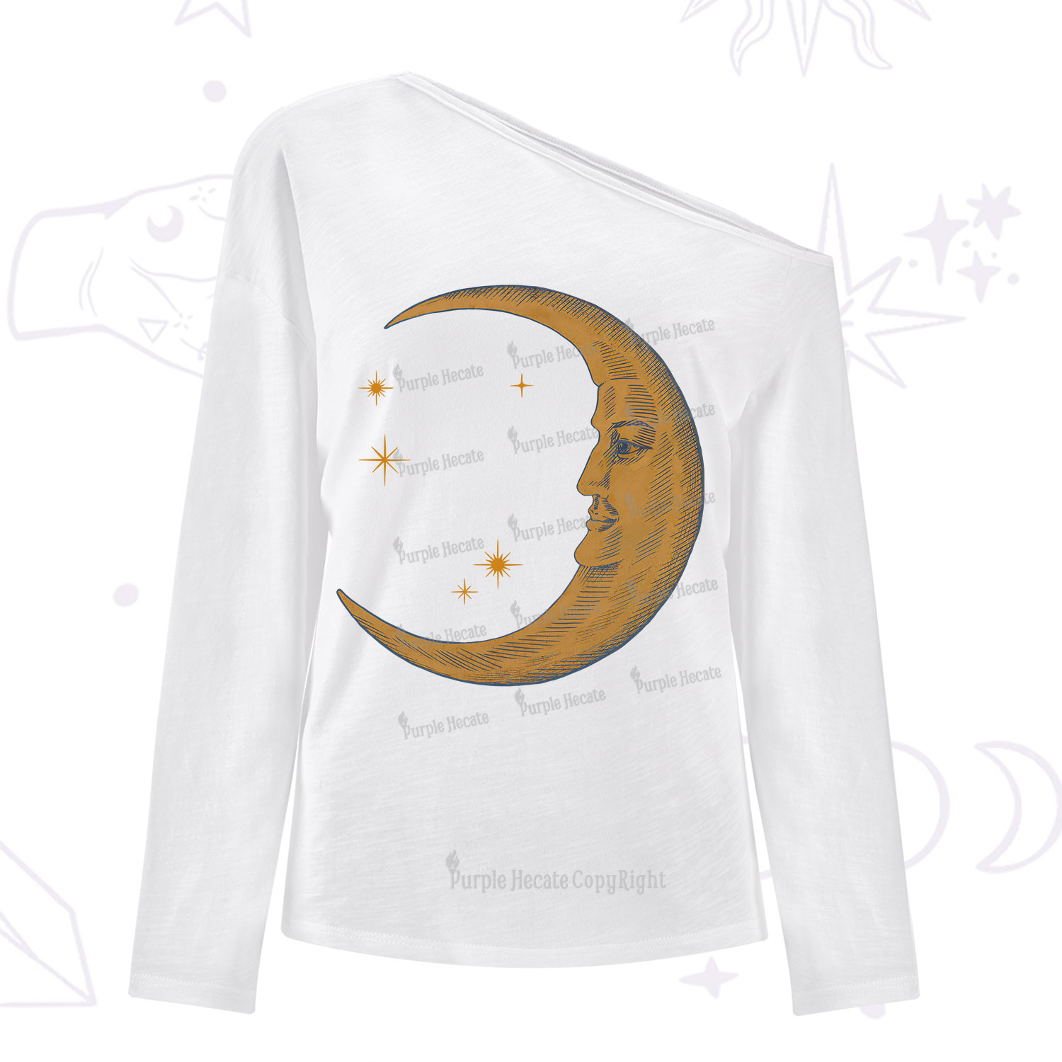 Purplehecate Celestial Moon One Shoulder Long Sleeve Shirt
