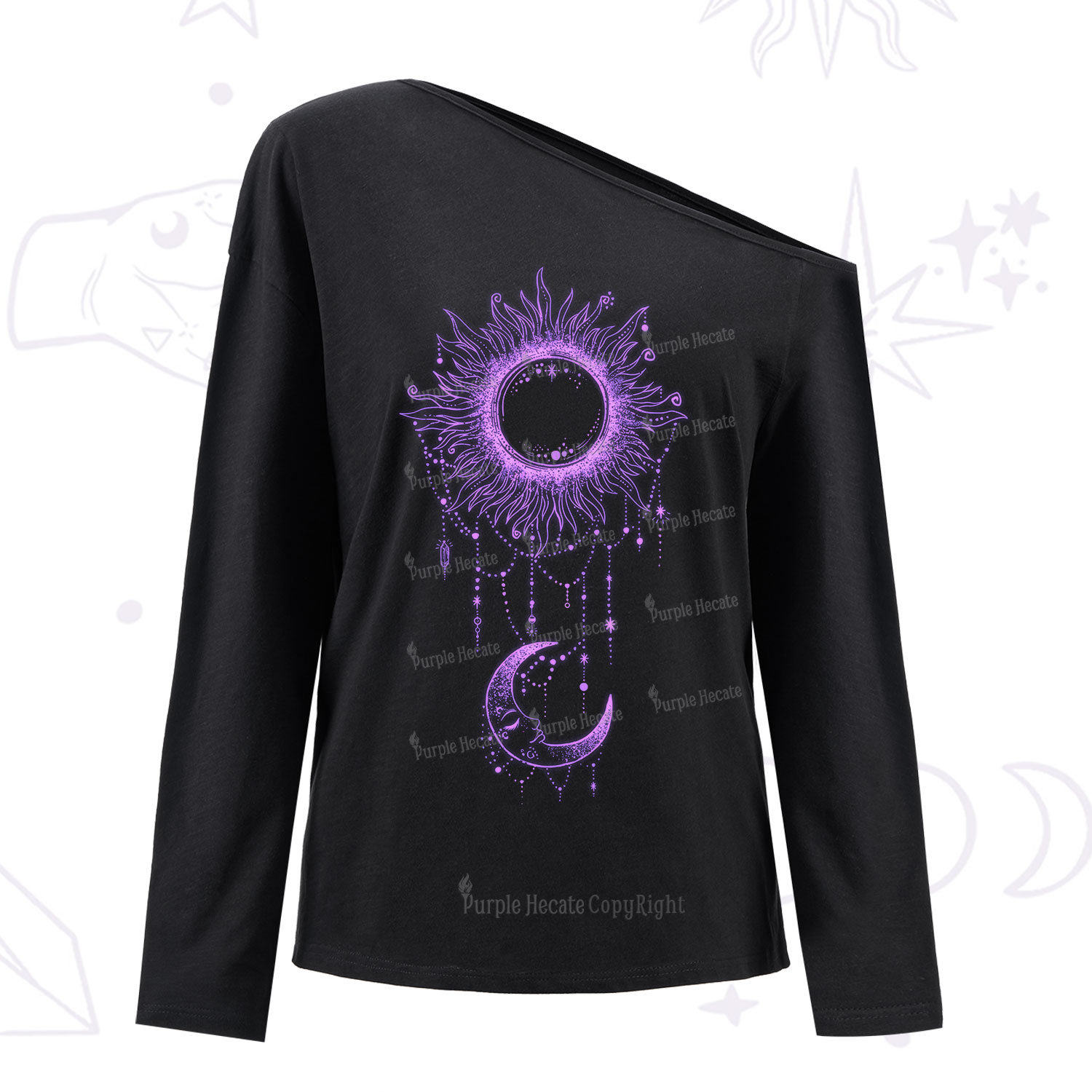 Purplehecate Radiance Of Sun And Moon One Shoulder Long Sleeve Shirt