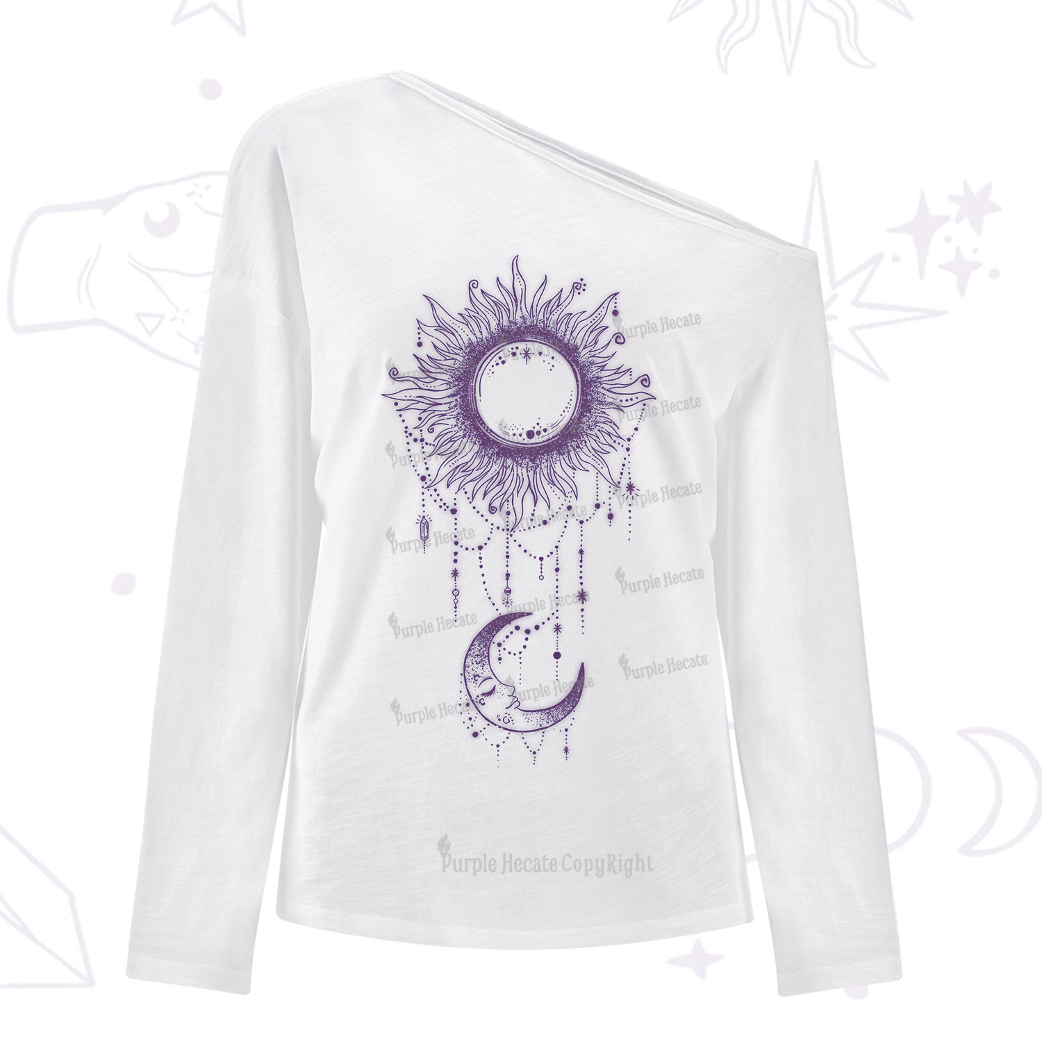 Purplehecate Radiance Of Sun And Moon One Shoulder Long Sleeve Shirt