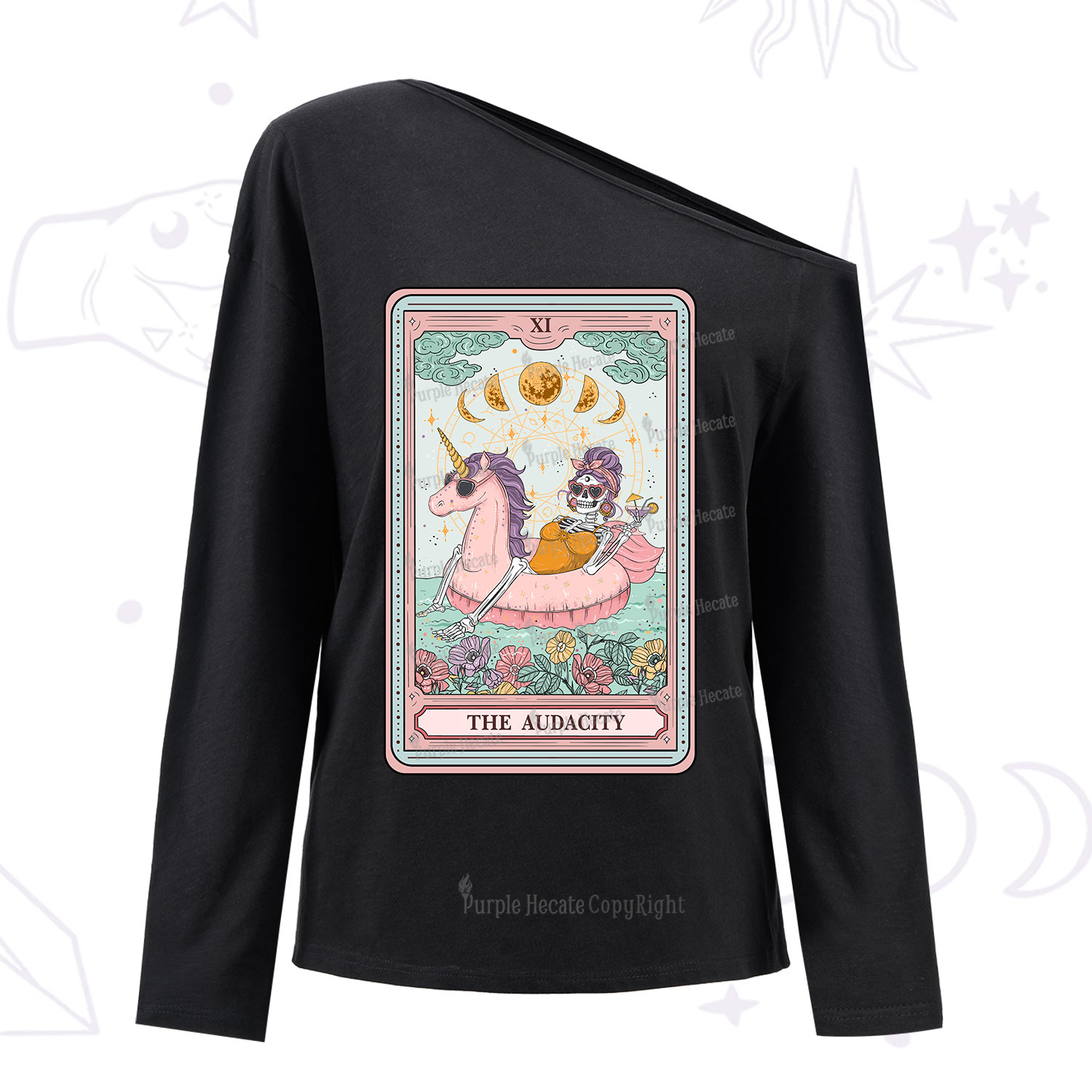 Purplehecate The Audacity Skeleton Tarot Card One Shoulder Long Sleeve Shirt