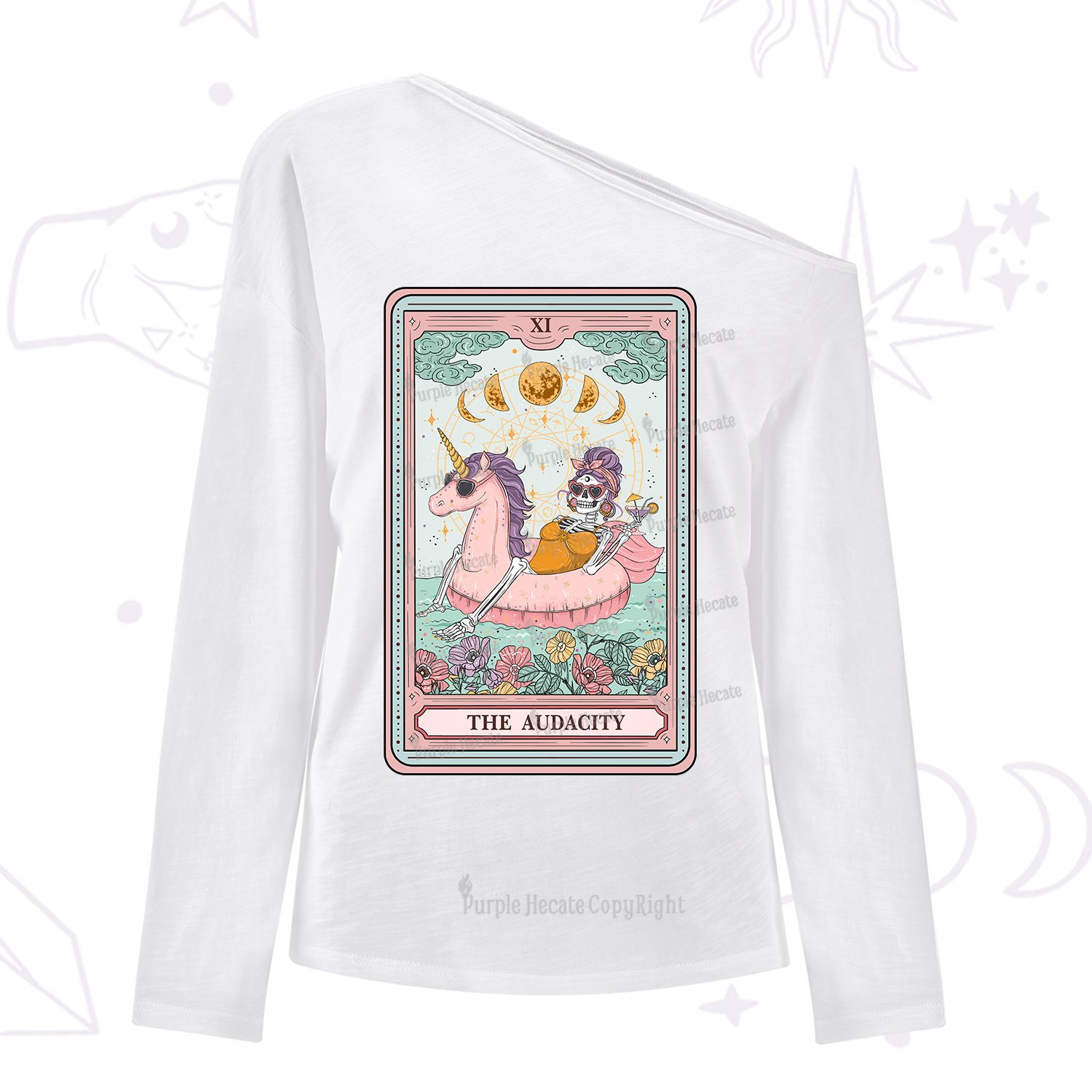 Purplehecate The Audacity Skeleton Tarot Card One Shoulder Long Sleeve Shirt