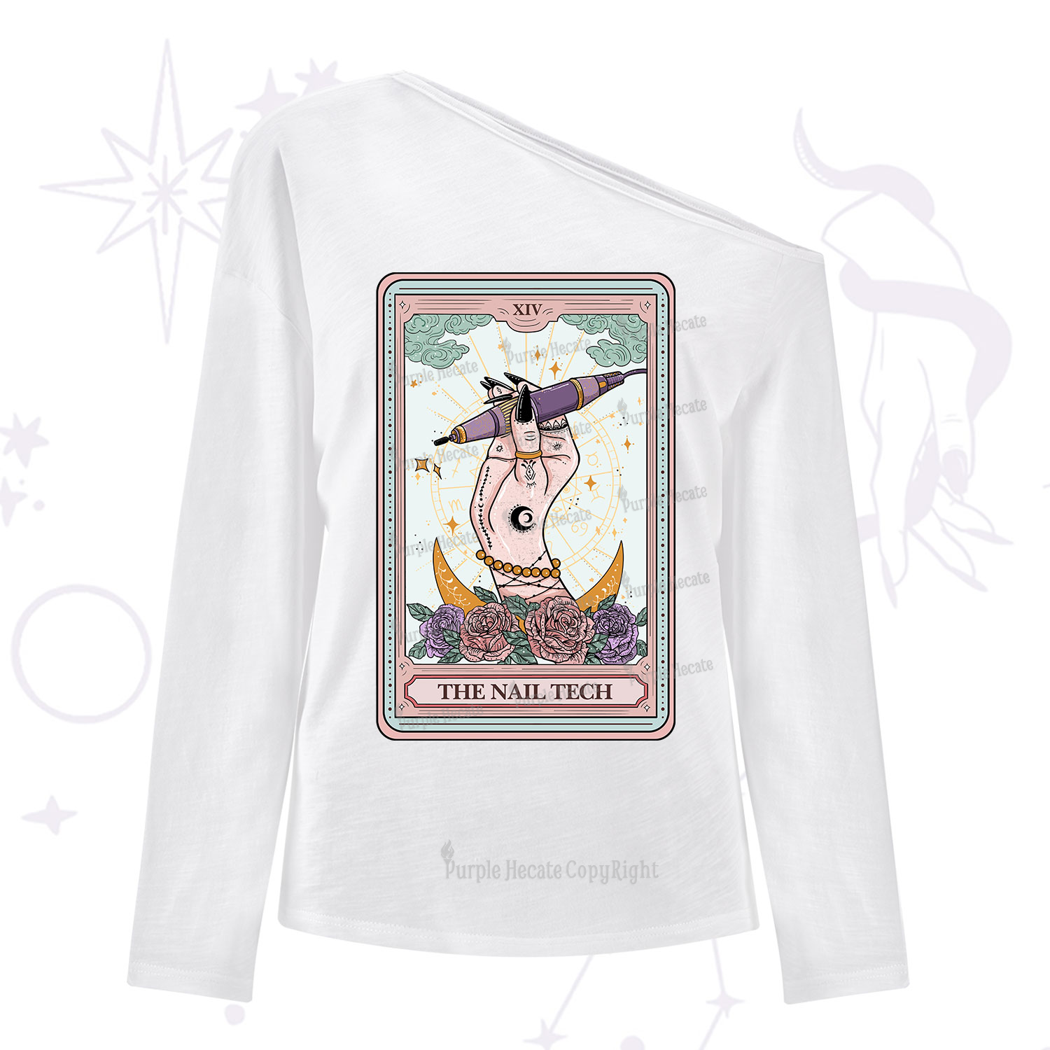 Purplehecate The Nail Tech Tarot Card One Shoulder Long Sleeve Shirt