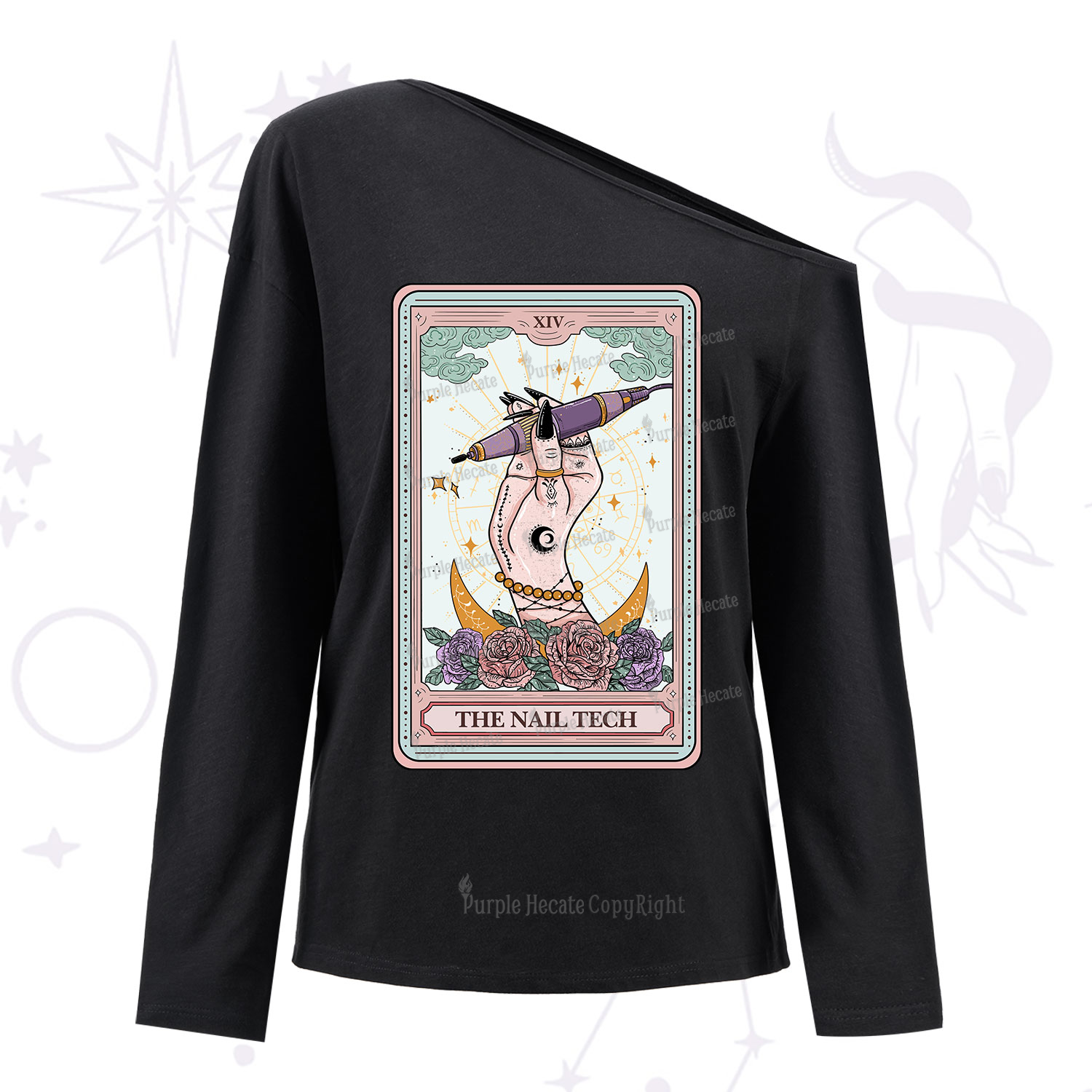 Purplehecate The Nail Tech Tarot Card One Shoulder Long Sleeve Shirt