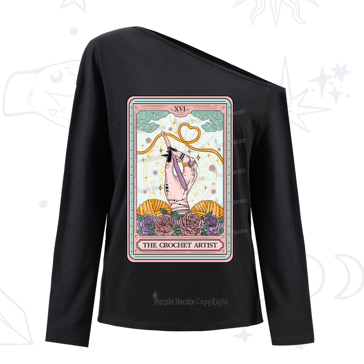 Purplehecate The Crochet Artist Tarot Card One Shoulder Long Sleeve Shirt