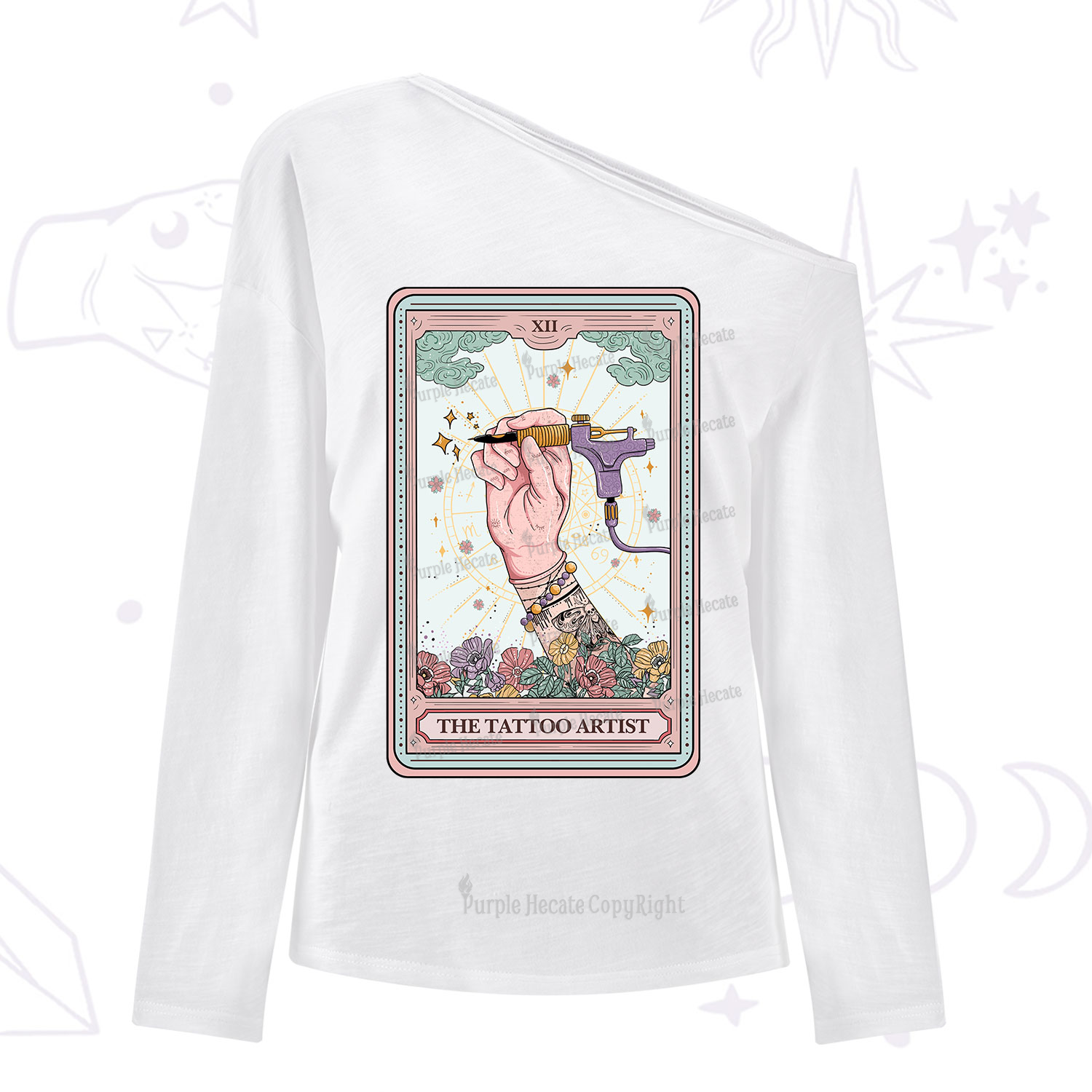 Purplehecate The Tattoo Artist Tarot Card One Shoulder Long Sleeve Shirt