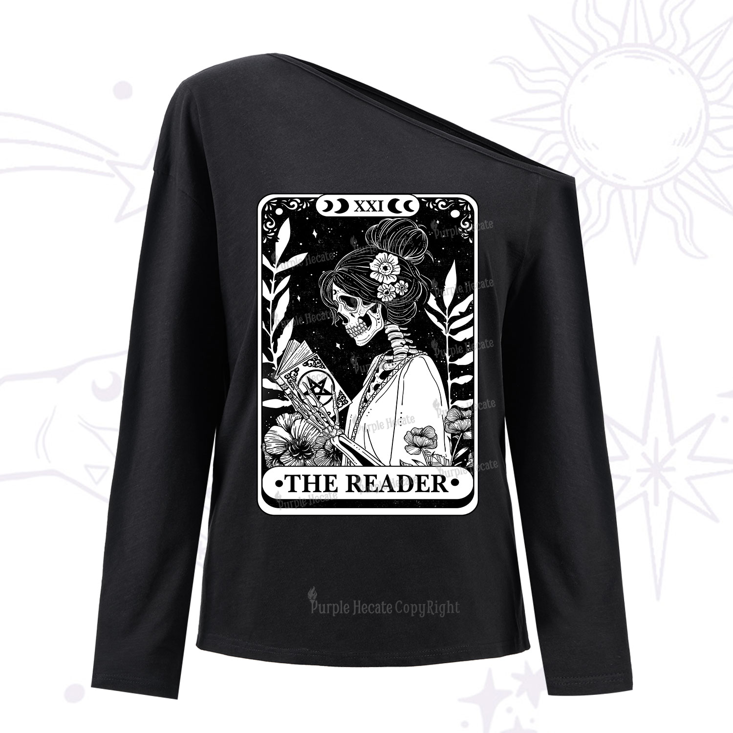 Purplehecate The Reader Skeleton Tarot One Shoulder Long Sleeve Shirt