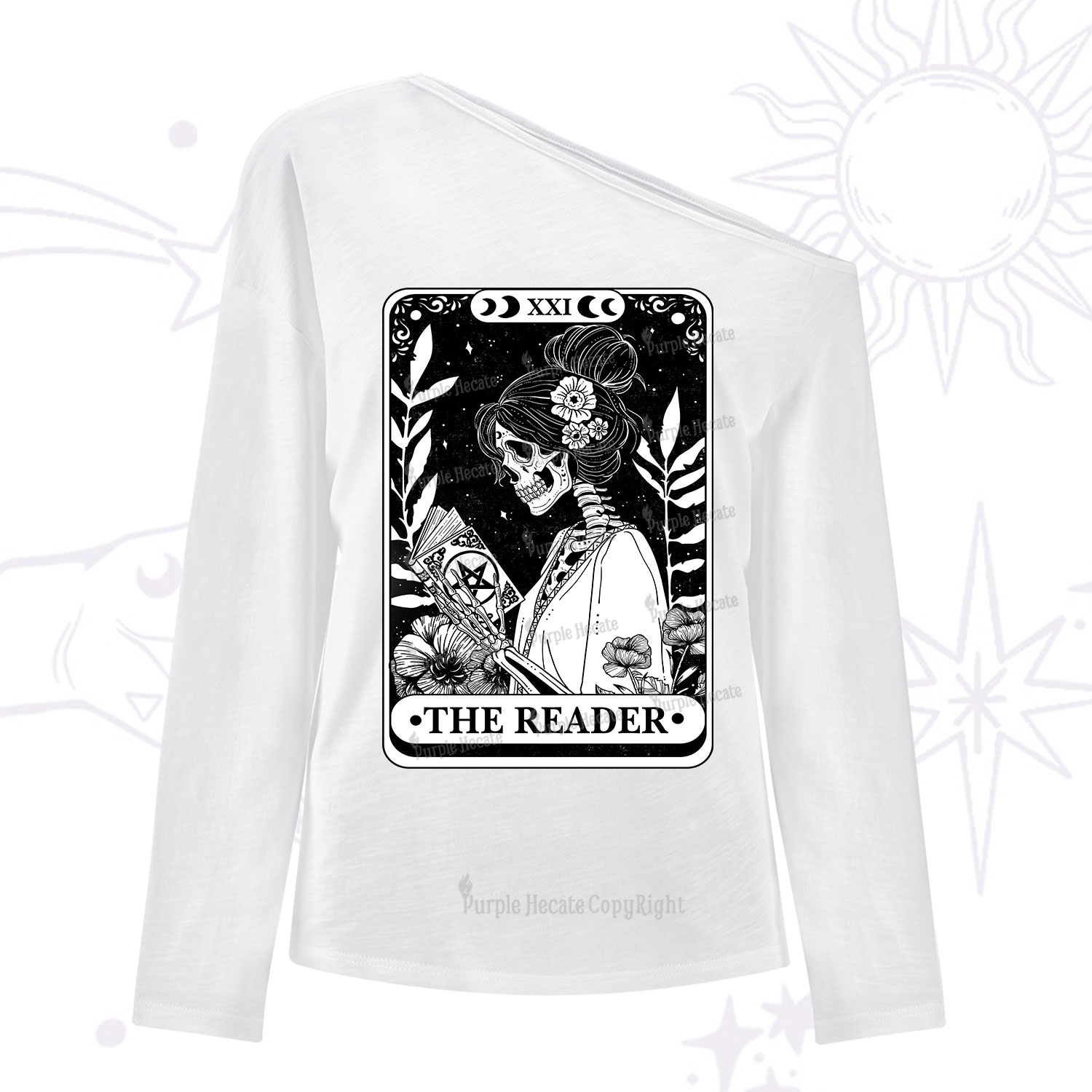 Purplehecate The Reader Skeleton Tarot One Shoulder Long Sleeve Shirt