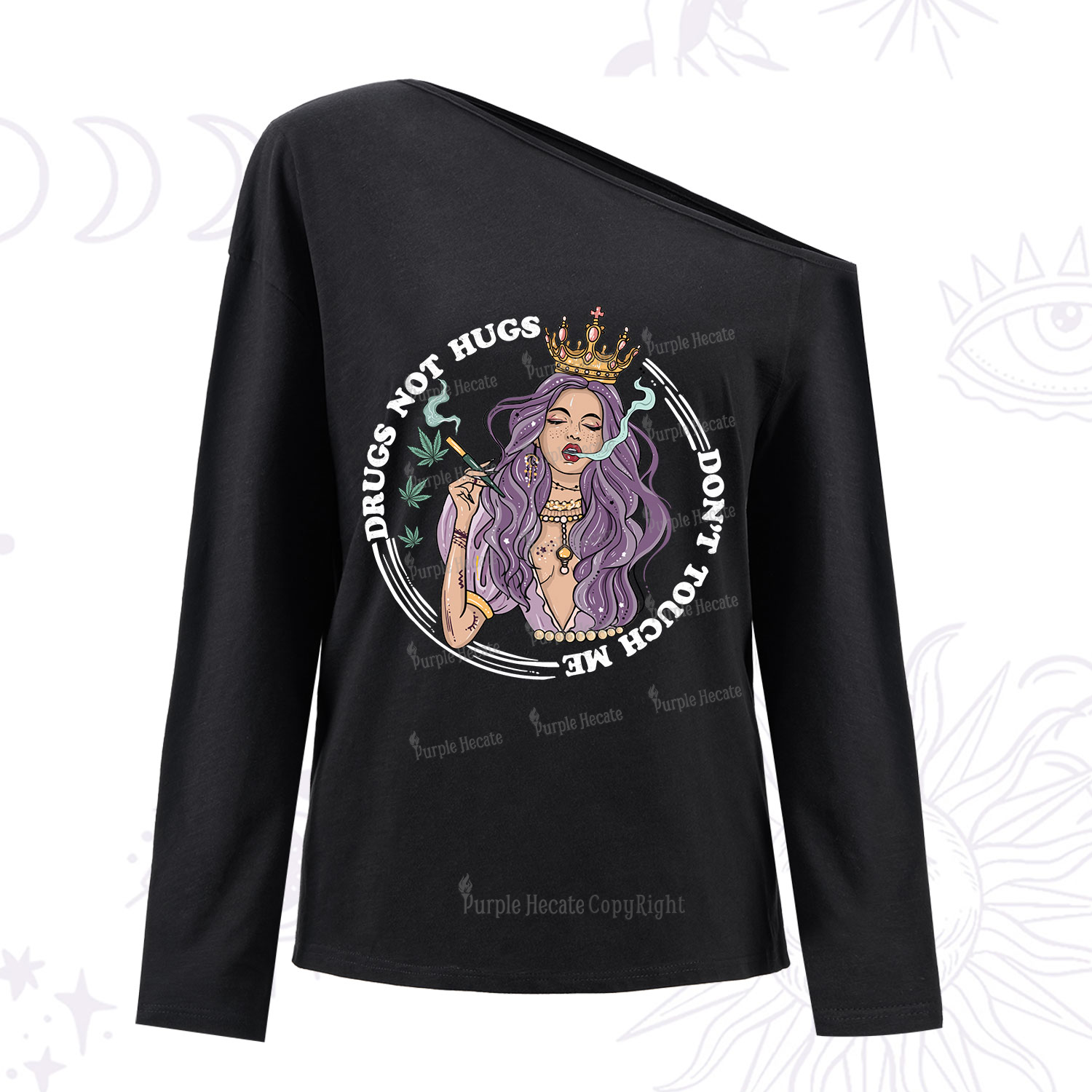 Purplehecate Drugs Not Hugs Don't Touch Me One Shoulder Long Sleeve Shirt