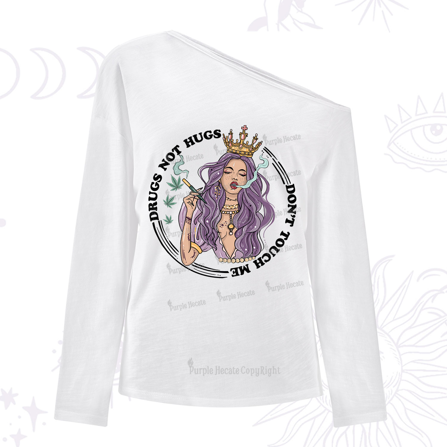 Purplehecate Drugs Not Hugs Don't Touch Me One Shoulder Long Sleeve Shirt