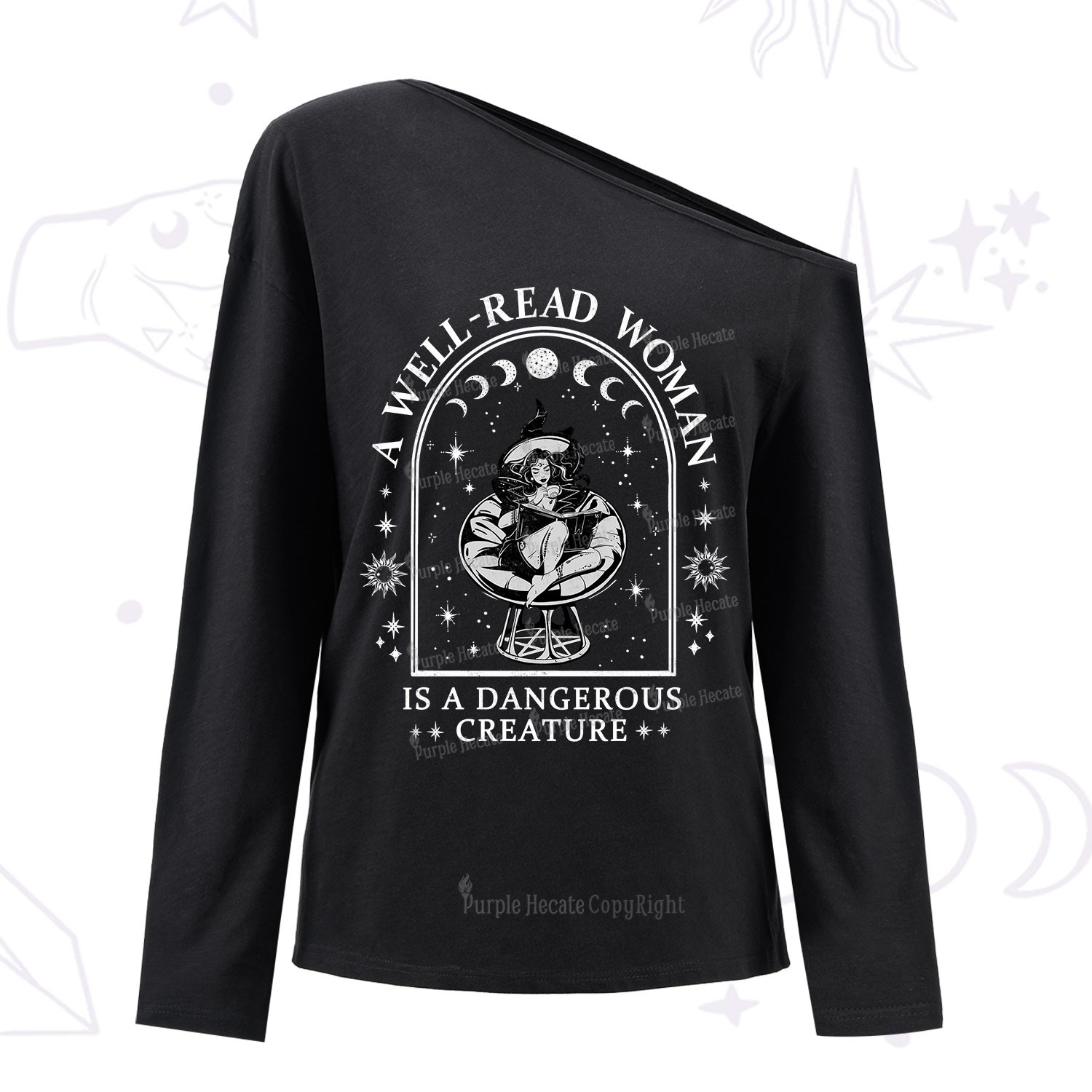Purplehecate A Well Read Woman Bookish One Shoulder Long Sleeve Shirt