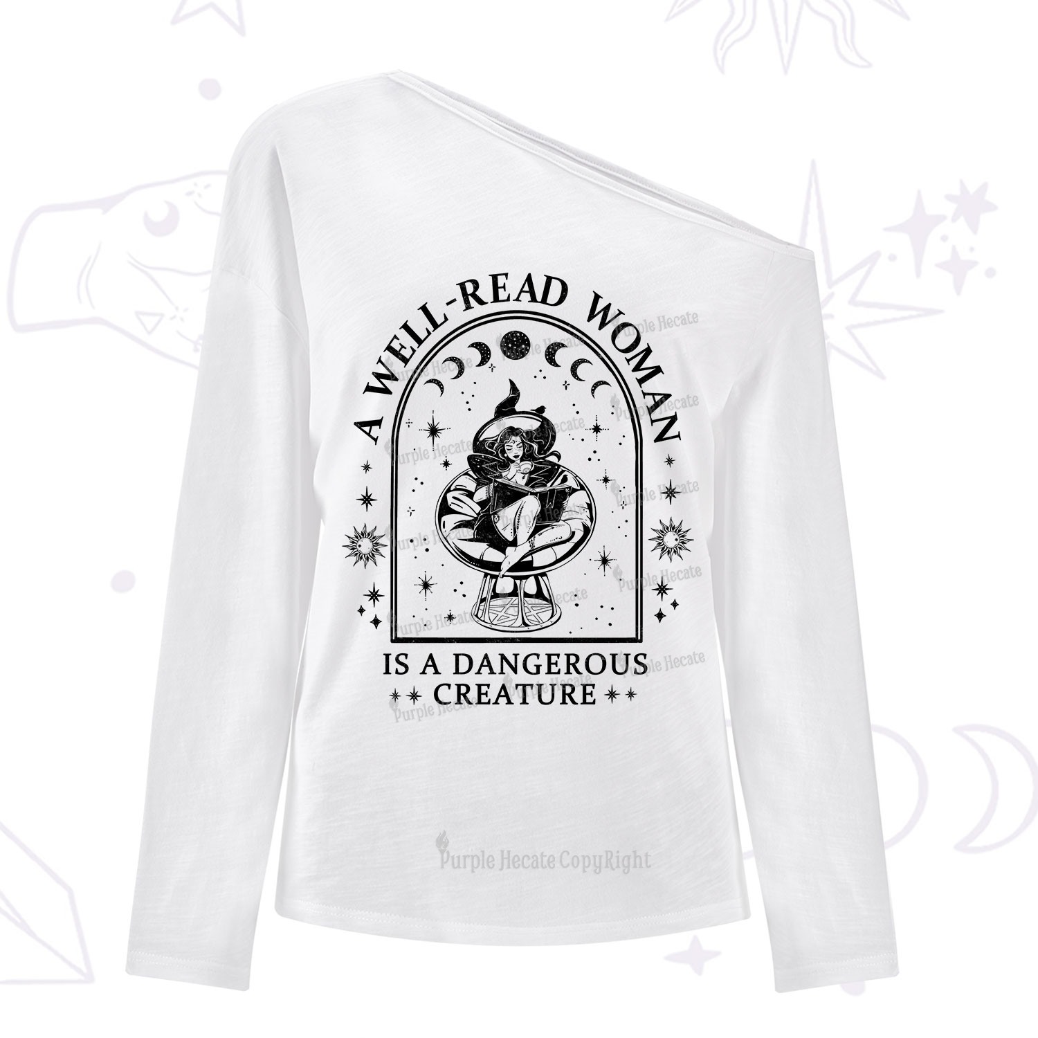Purplehecate A Well Read Woman Bookish One Shoulder Long Sleeve Shirt