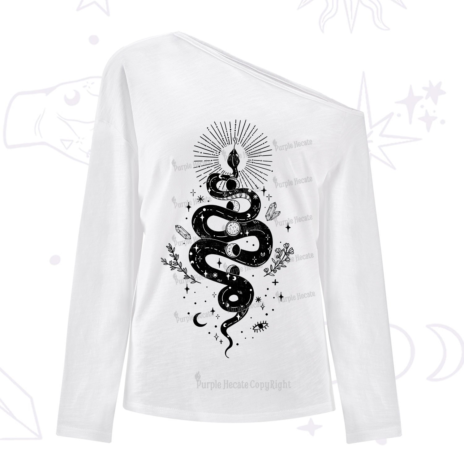Purplehecate Mystical Moon Phases Snake One Shoulder Long Sleeve Shirt