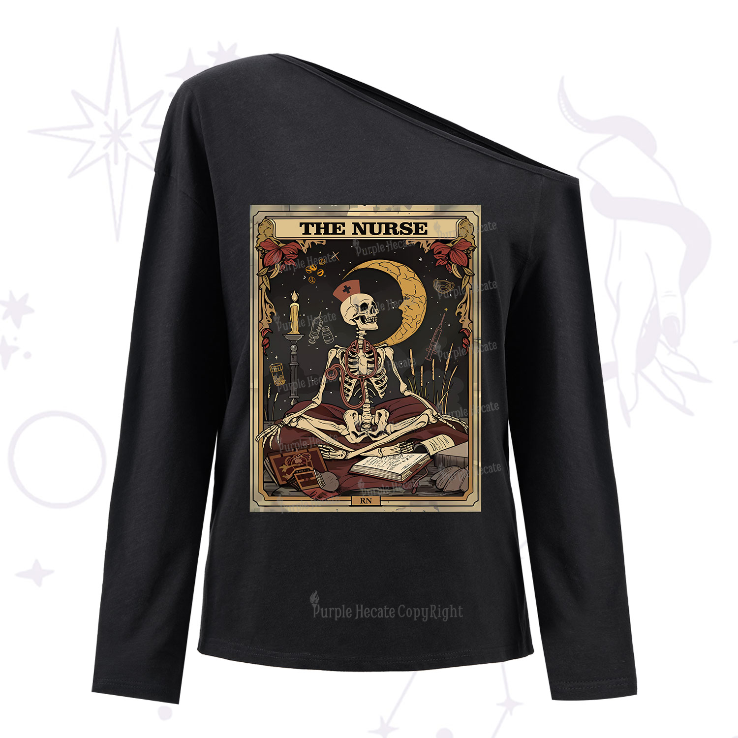Purplehecate The Nurse Tarot Card One Shoulder Long Sleeve Shirt